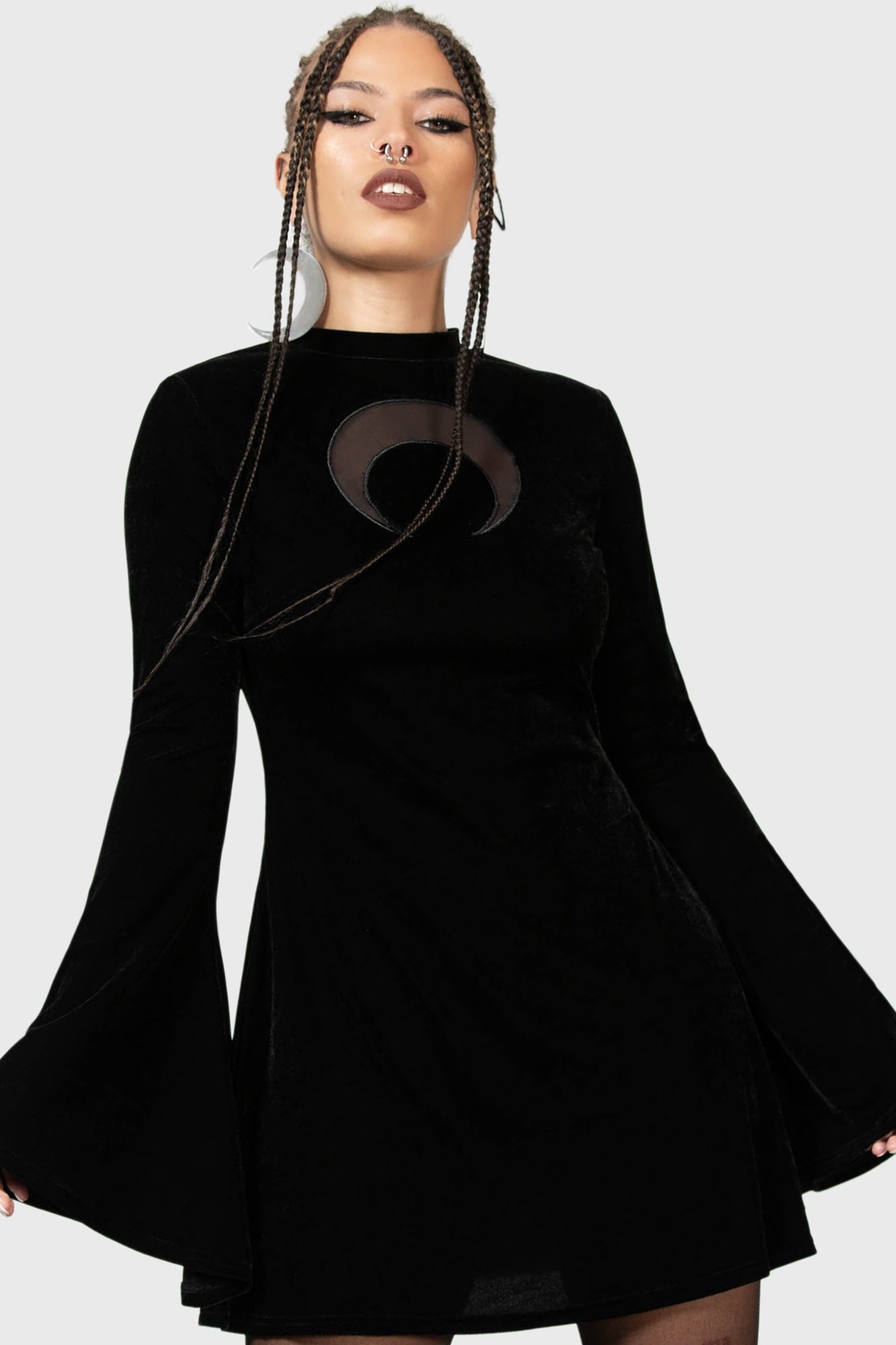Killstar Reap Mini Dress - Velvet with Fishnet Cutout
