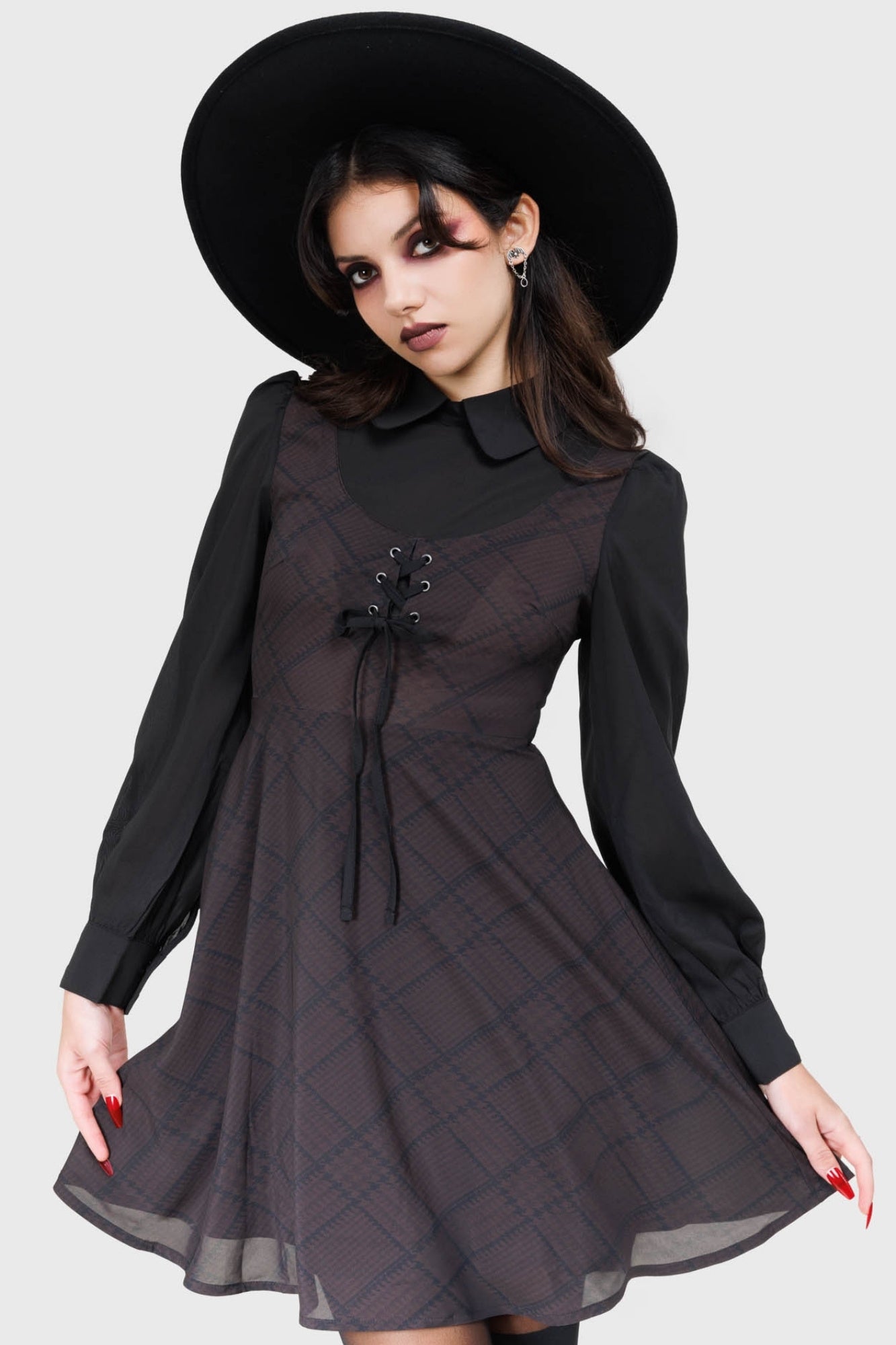 Killstar Scriptorium Mini Dress with Lace-Up Detail & Heart Buttons