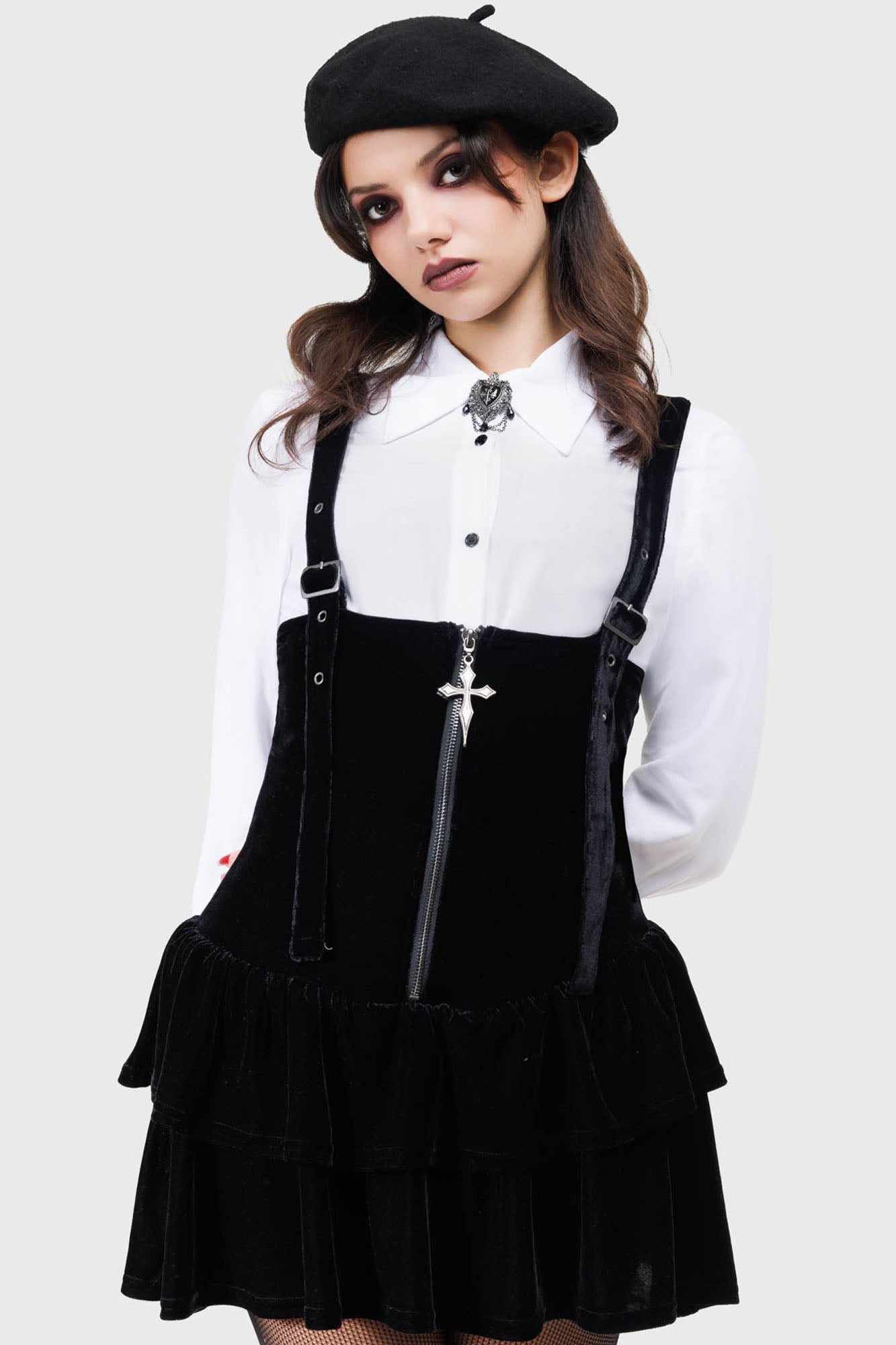 Killstar Necrotome Velvet Mini Skirt with Cross Zip