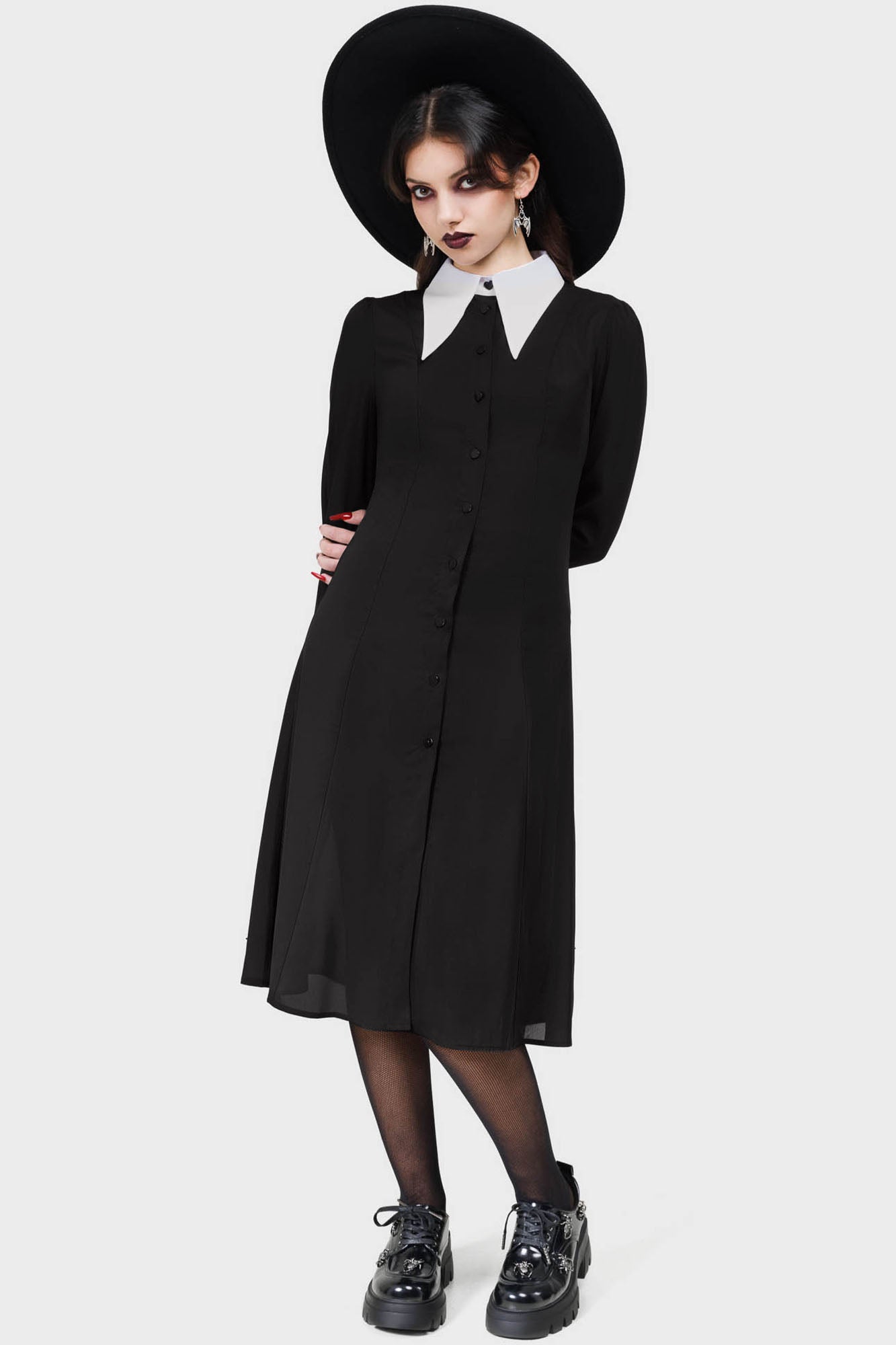 Killstar Crepuscular Midi Dress with Pointed Collar