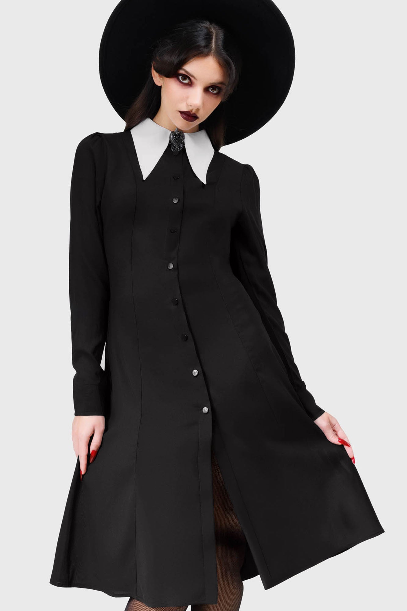 Killstar Crepuscular Midi Dress with Pointed Collar
