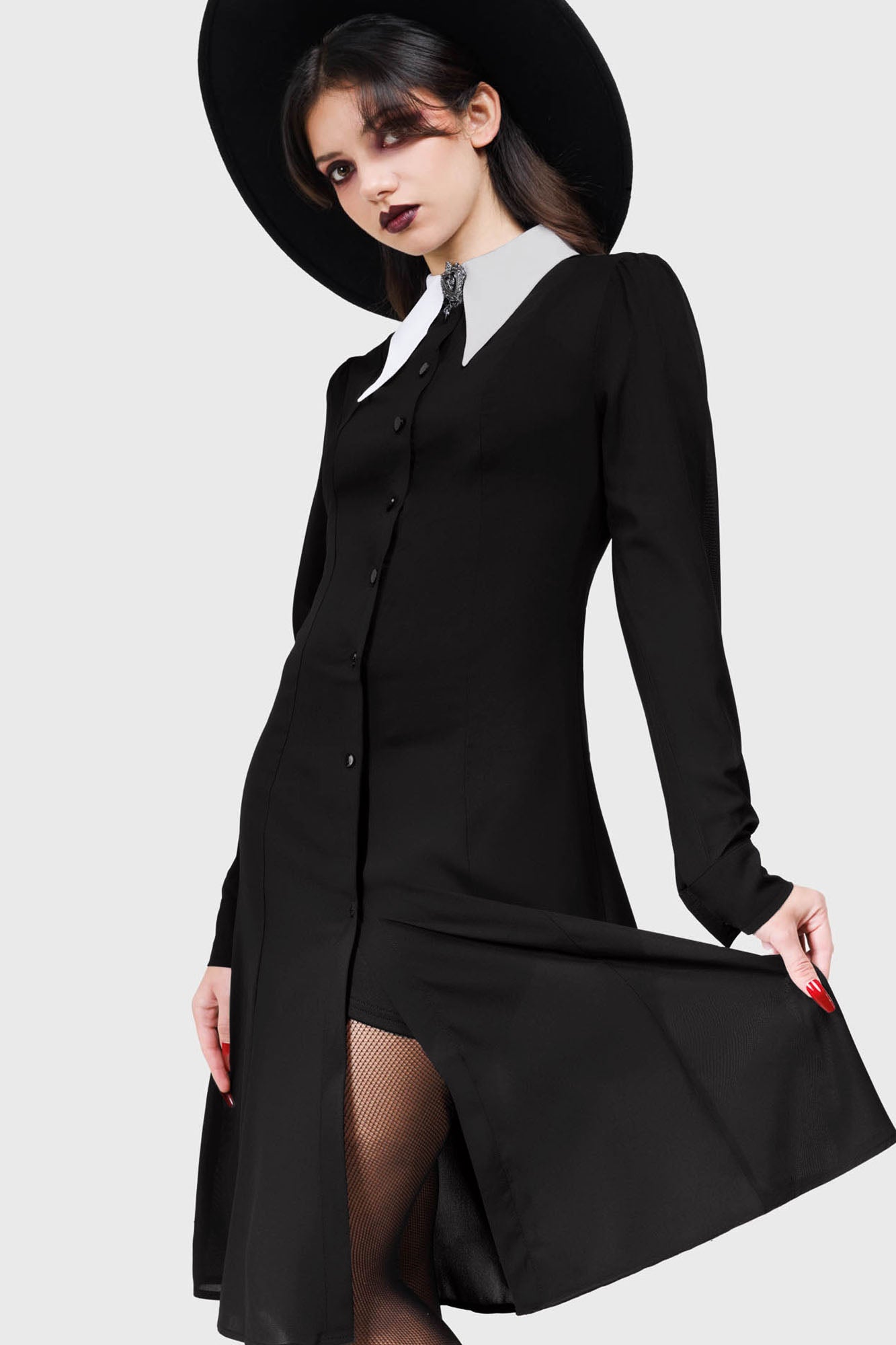 Killstar Crepuscular Midi Dress with Pointed Collar