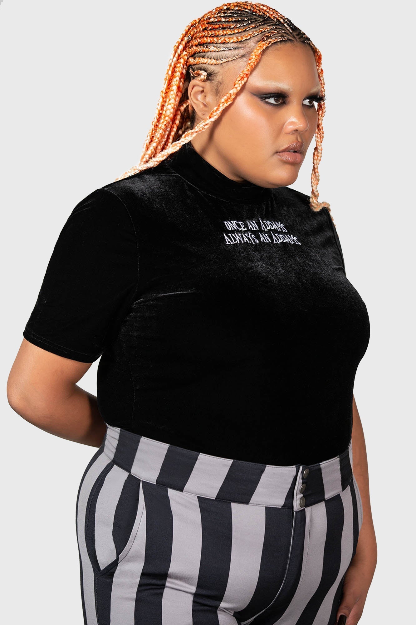 Wednesday Addams Velvet Top - Allergic to Colour Slogan