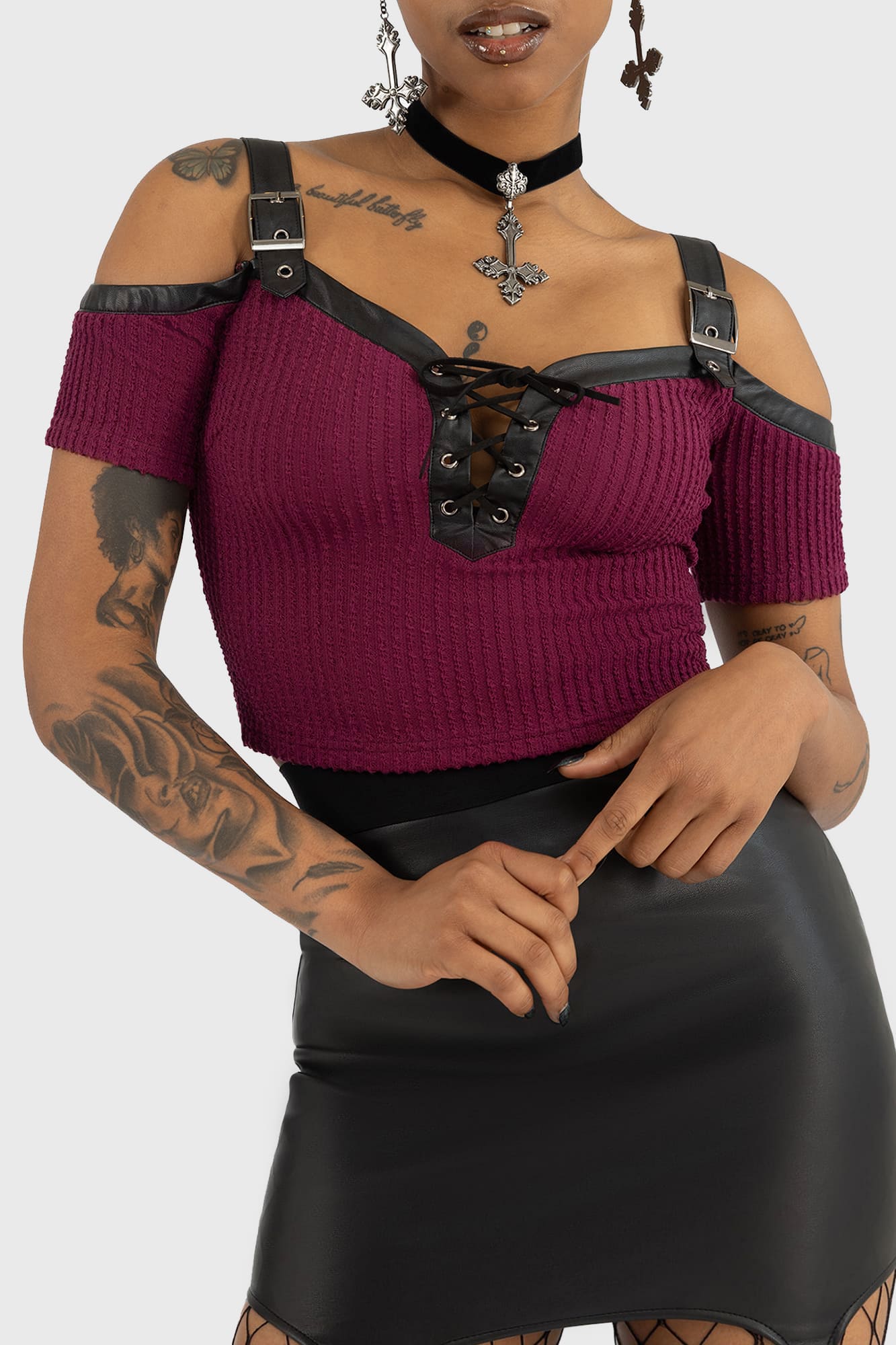 KILLSTAR Hot-Blooded Cropped Top with Lace-Up Detail