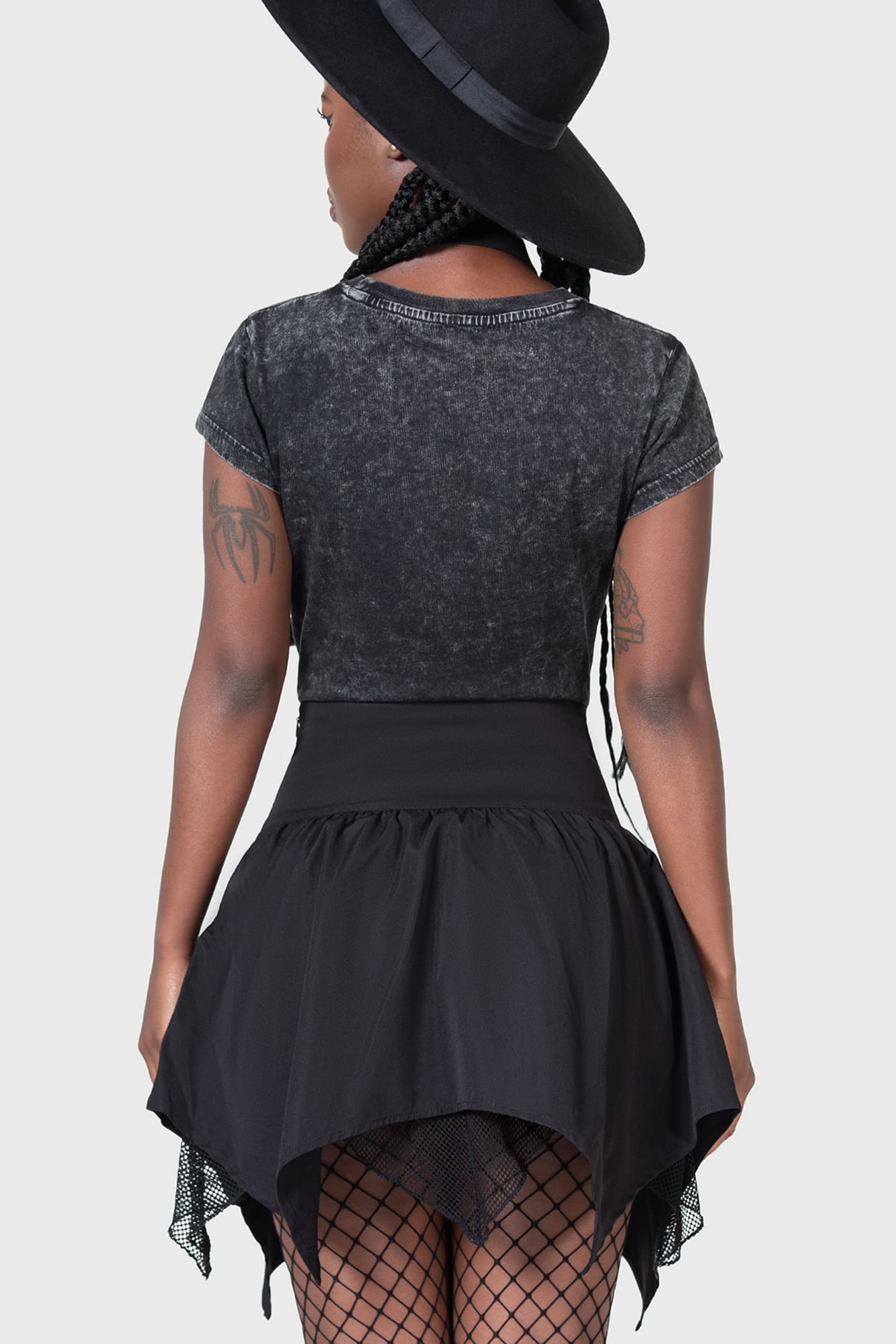 Killstar Death Fairy Skull Print Mini Skirt with Fishnet Lining