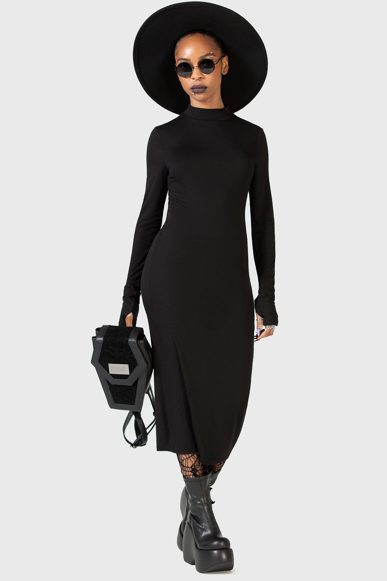 KIHILIST Mesh Back Cutout Midi Dress with Thumbholes