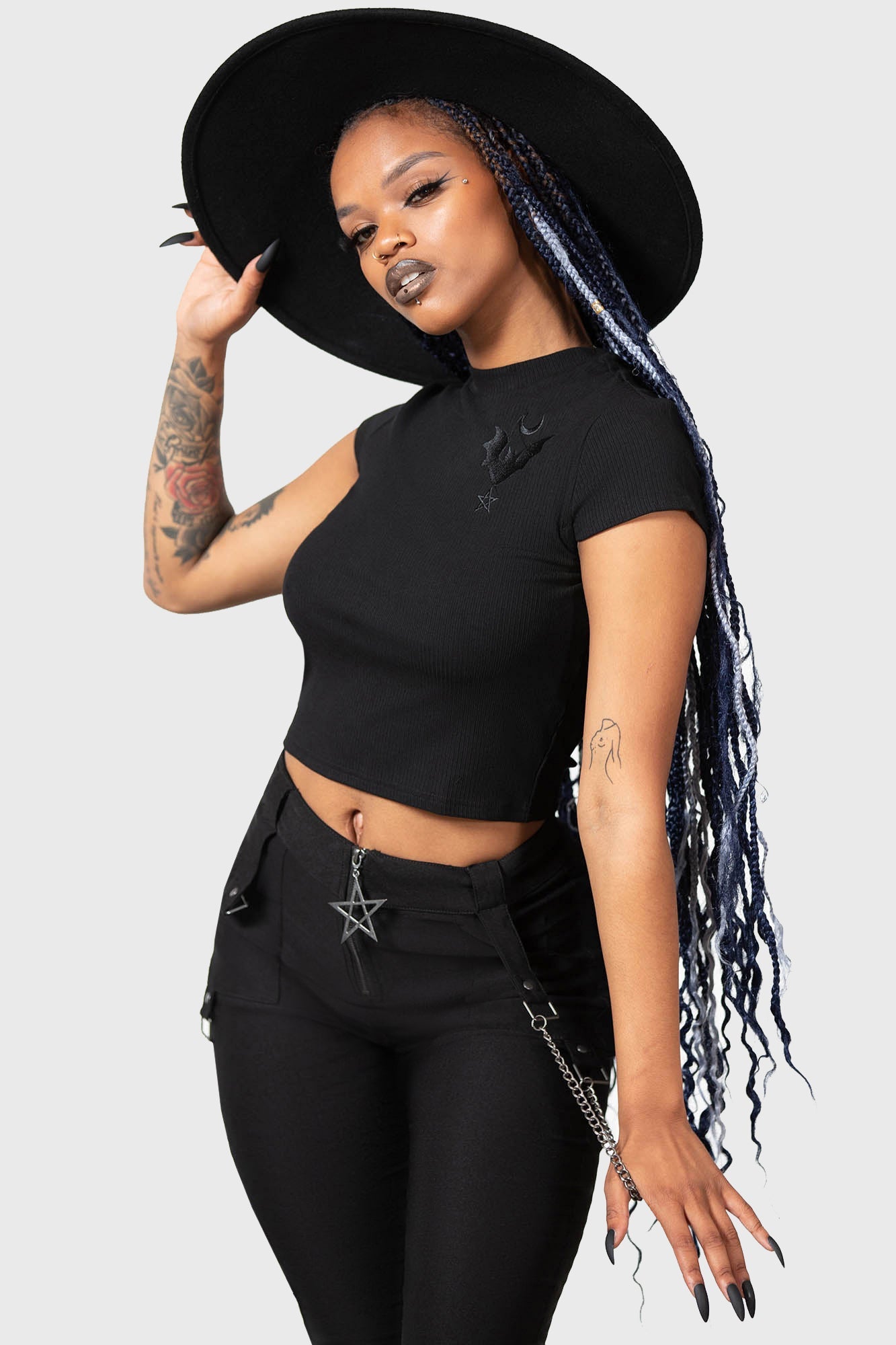 Killstar Alchemistry Cropped Ribbed Top - Embroidered Patch Detail