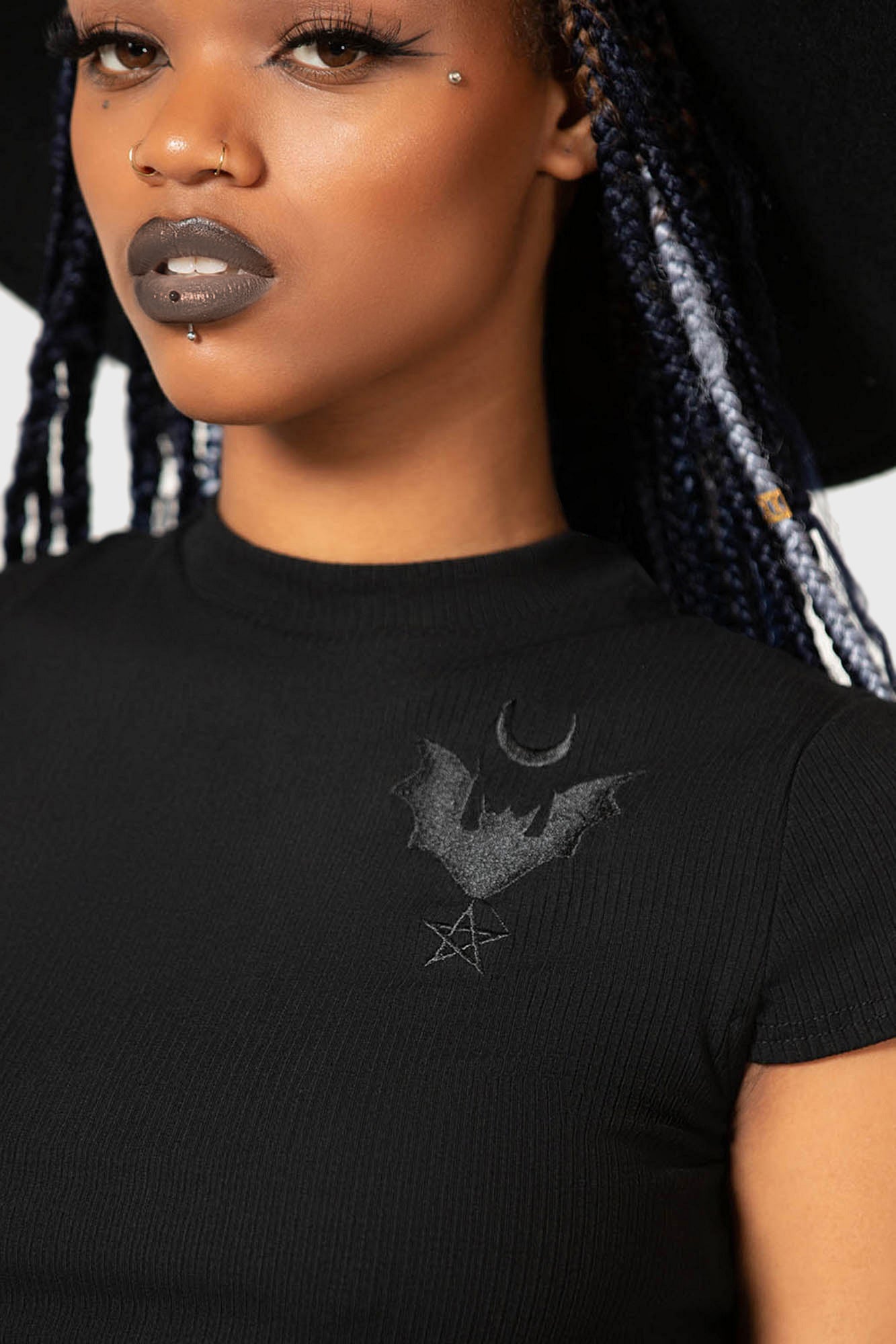 Killstar Alchemistry Cropped Ribbed Top - Embroidered Patch Detail