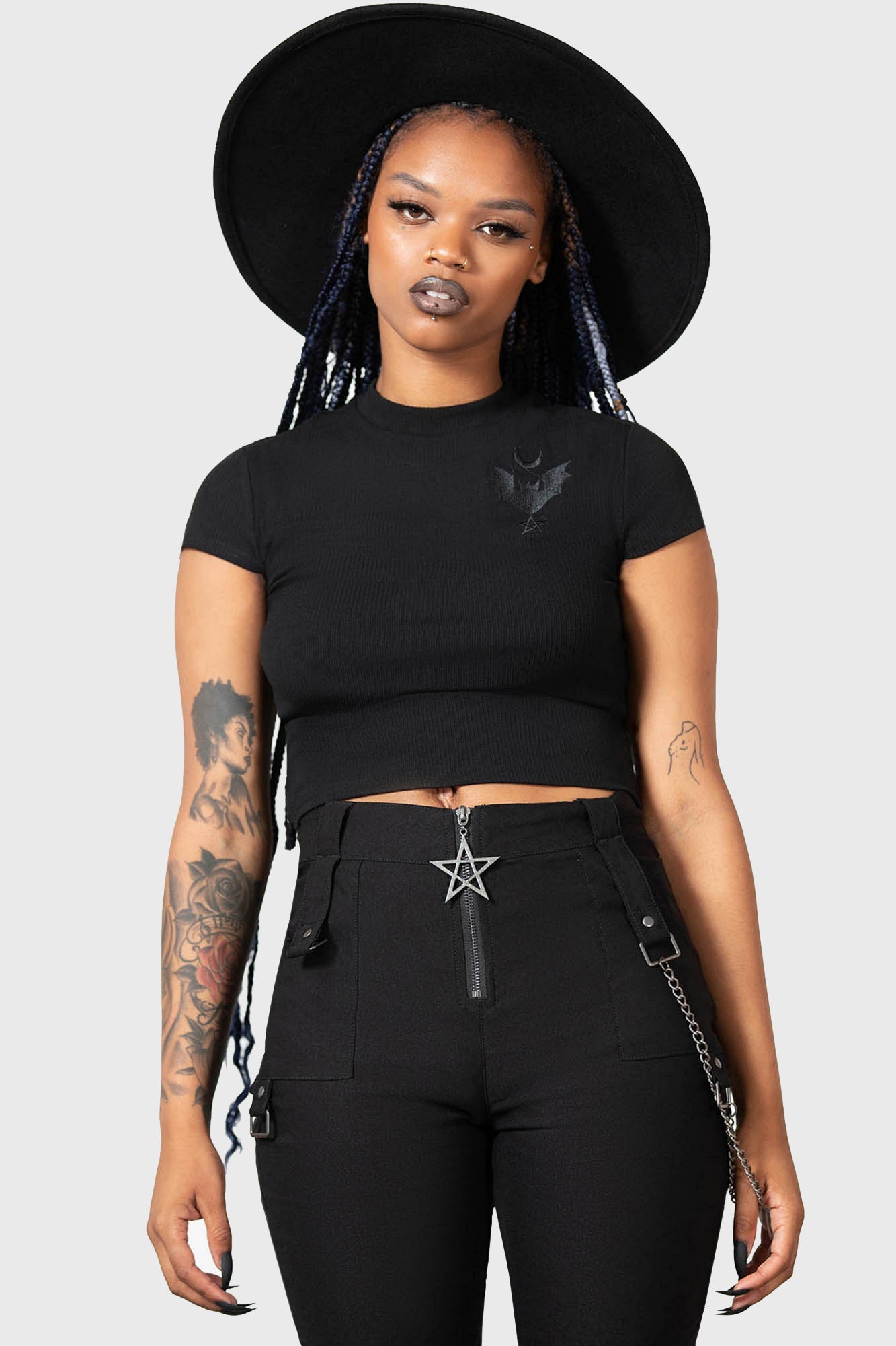 Killstar Alchemistry Cropped Ribbed Top - Embroidered Patch Detail