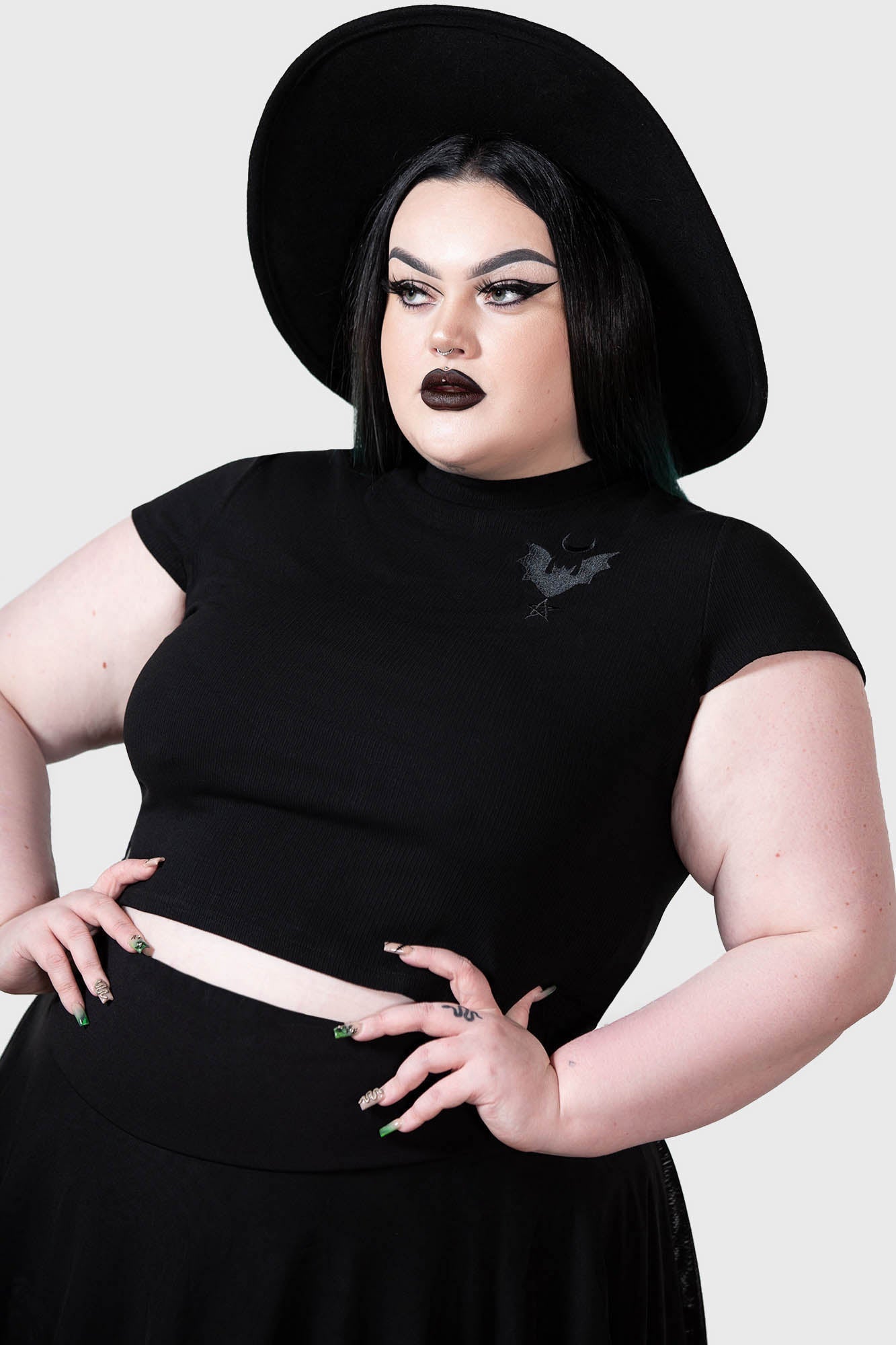 Killstar Alchemistry Cropped Ribbed Top - Embroidered Patch Detail