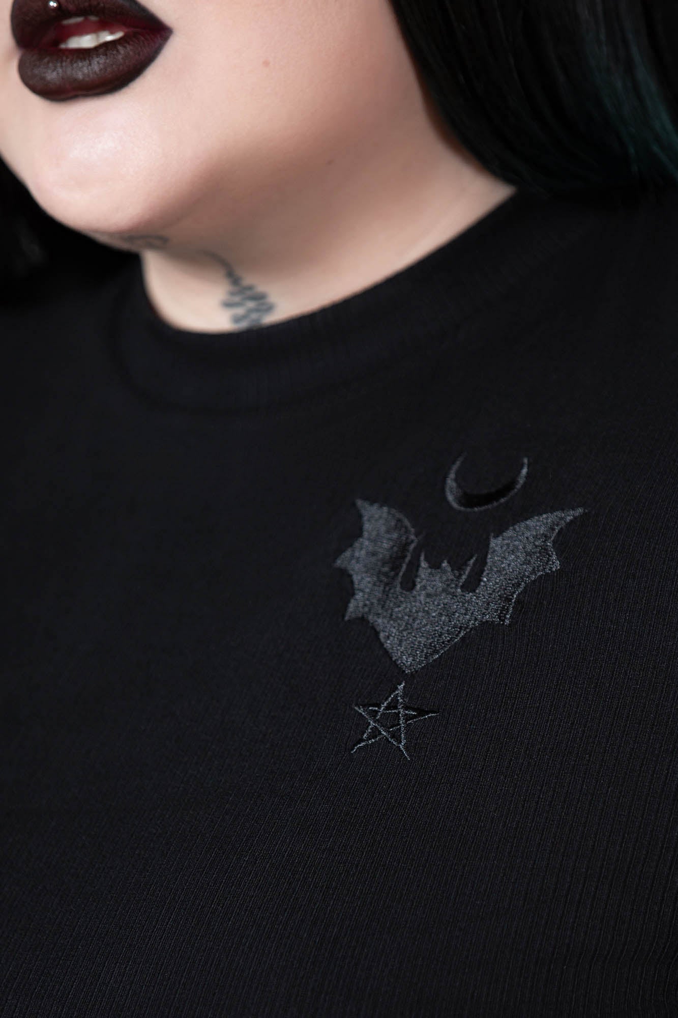 Killstar Alchemistry Cropped Ribbed Top - Embroidered Patch Detail