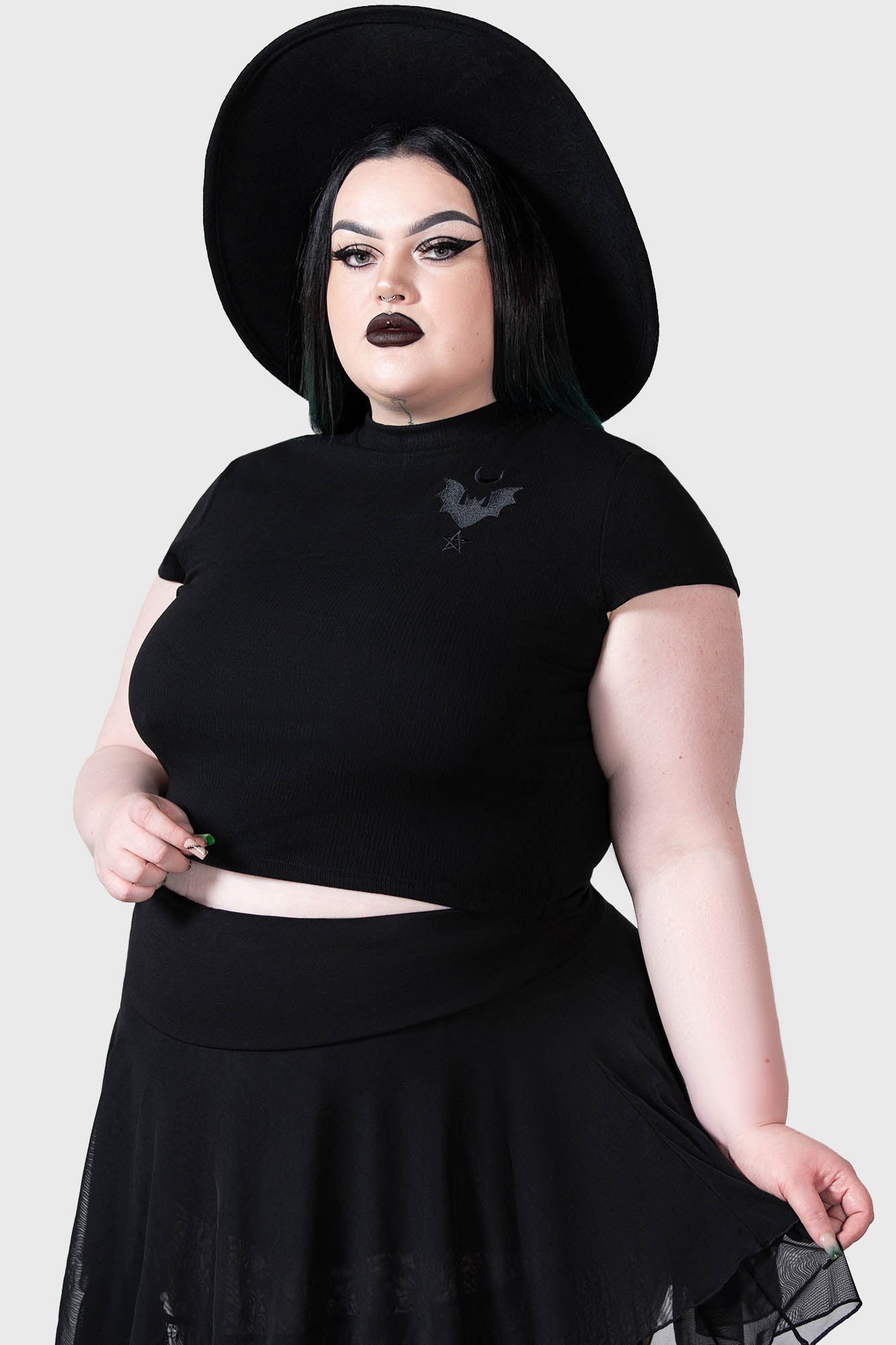 Killstar Alchemistry Cropped Ribbed Top - Embroidered Patch Detail