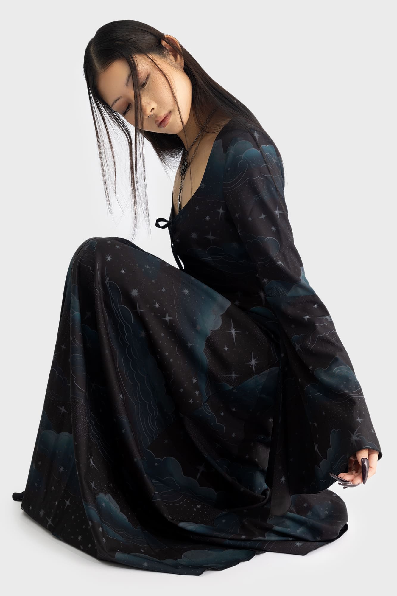 Killstar Dreamanicon Celestial Maxi Dress with Flared Sleeves