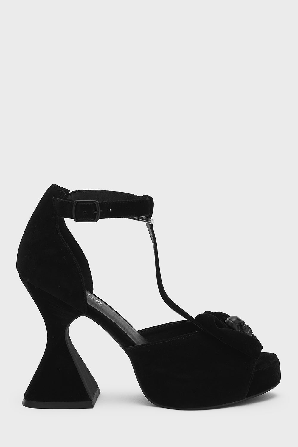 Killstar Ravenette Velvet Peep Toe Pumps with Skull Detail