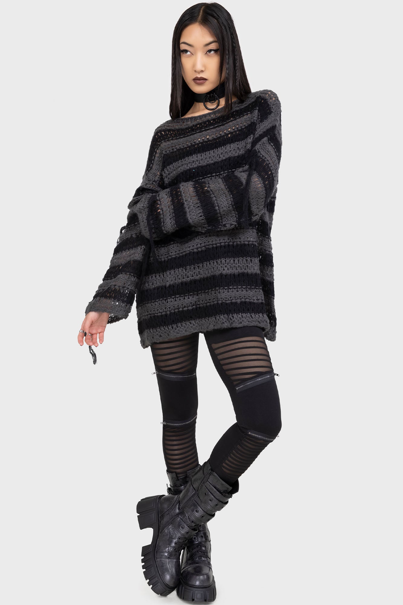 Kihilist Hunter's Moon Striped Distressed Sweater - Relaxed Knit