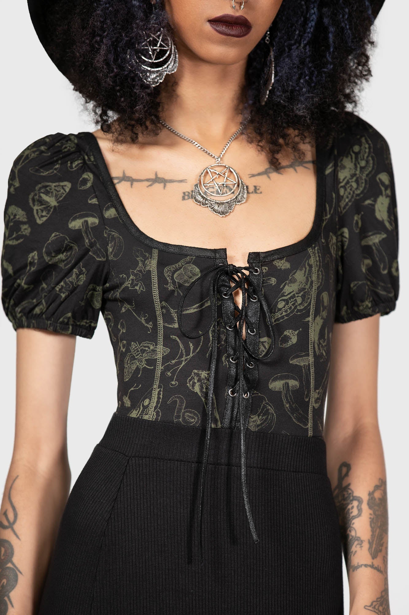 Killstar Xyleena Cottage Core Bodysuit with Puff Sleeves