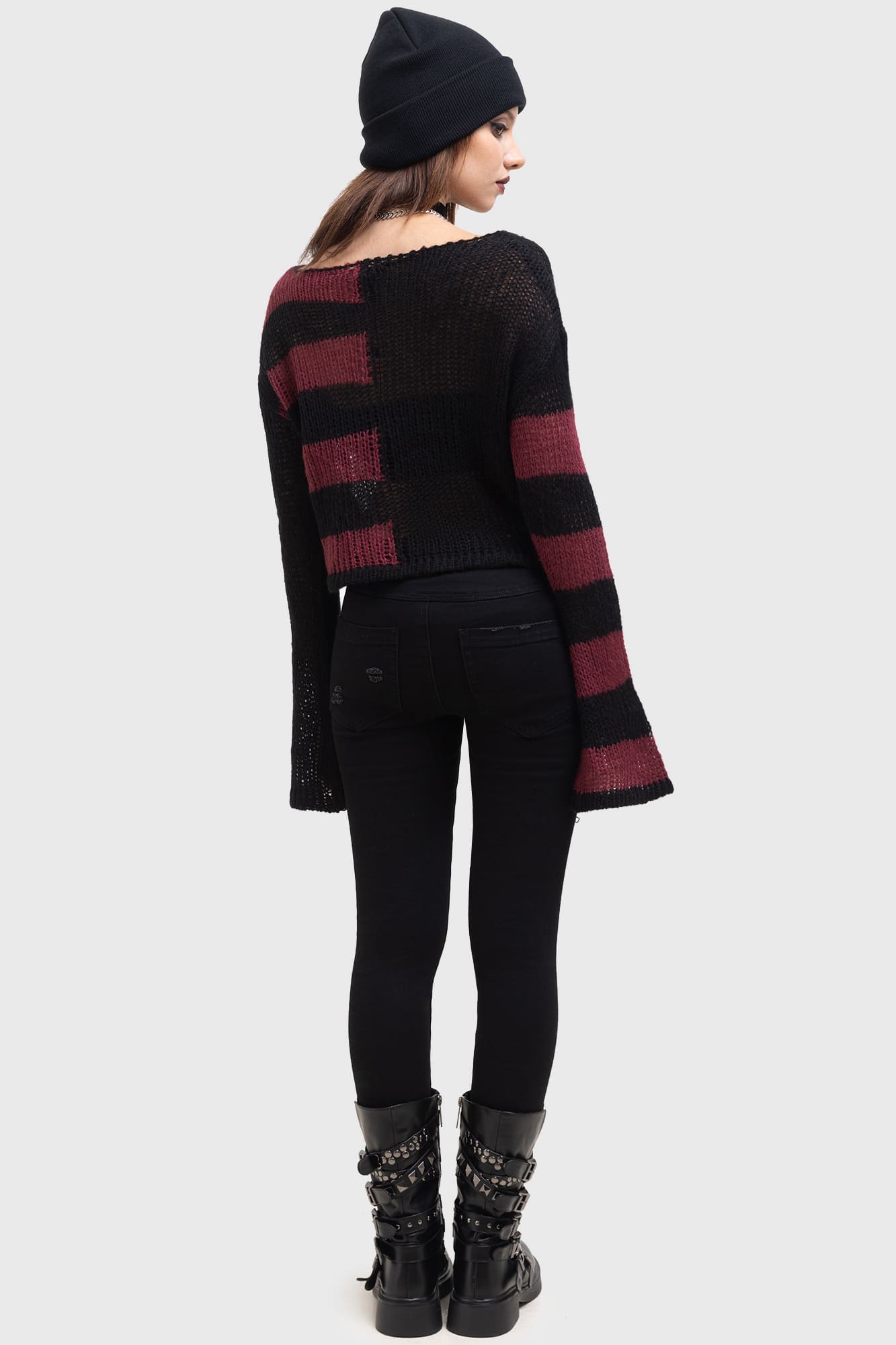 Killstar Anshee Striped Cropped Sweater with Flared Sleeves
