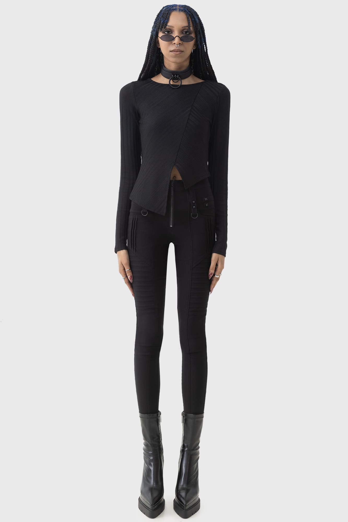 KIHILIST Ribbed Stretch Asymmetric Hem Top