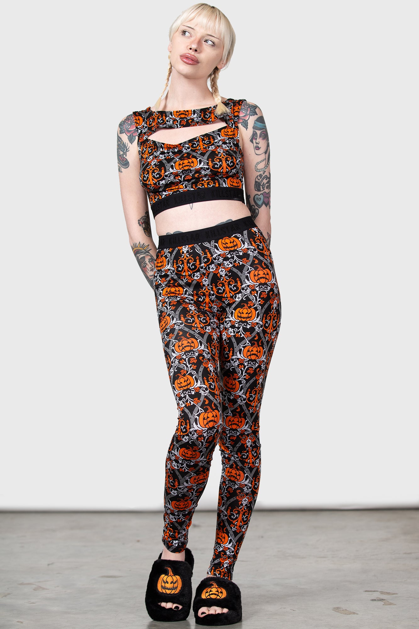 KILLSTAR Haunted Baroque Pumpkin Print Leggings - Soft Stretch