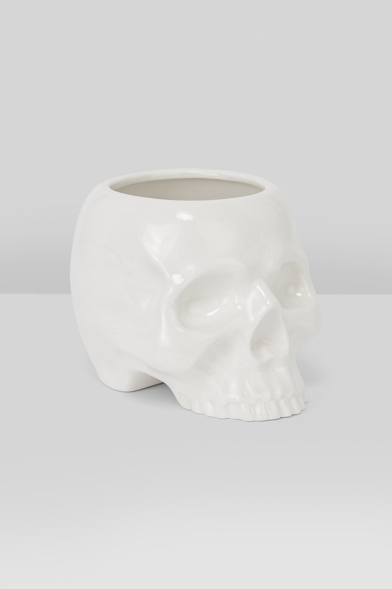 Killstar Ceramic Skull Planter - Cream Gloss Finish
