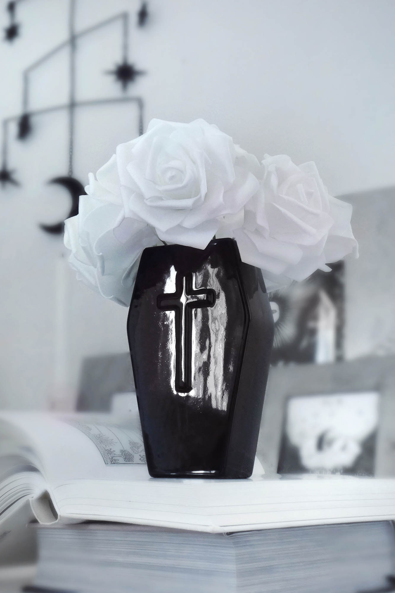 Killstar Ceramic Coffin Vase - Gothic Home Decor, 6" Gloss Finish