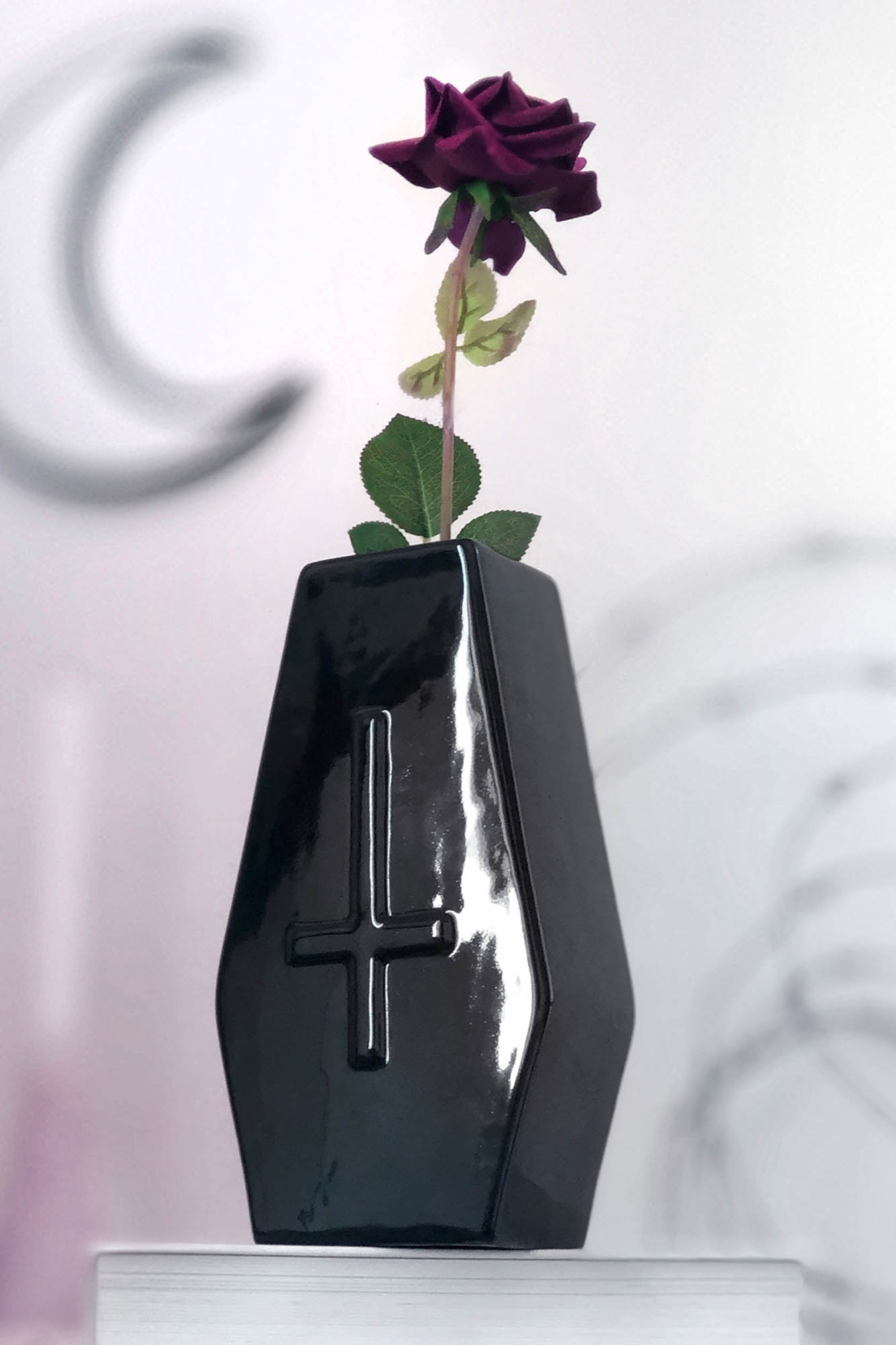Killstar Ceramic Coffin Vase - Gloss Finish, Gothic Decor