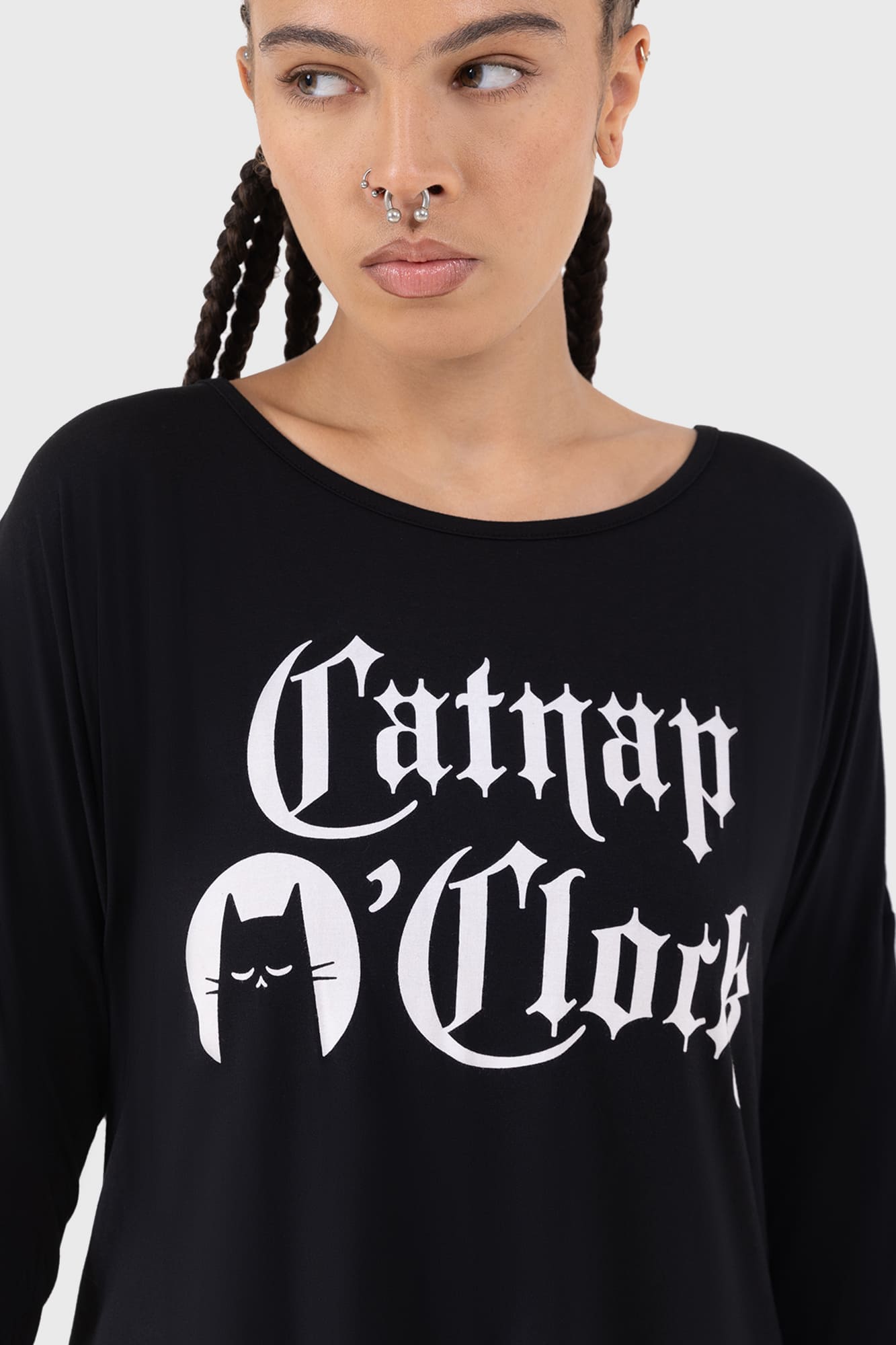 Killstar Catnap Lounge Dress - Soft Stretch Graphic Long Sleeve