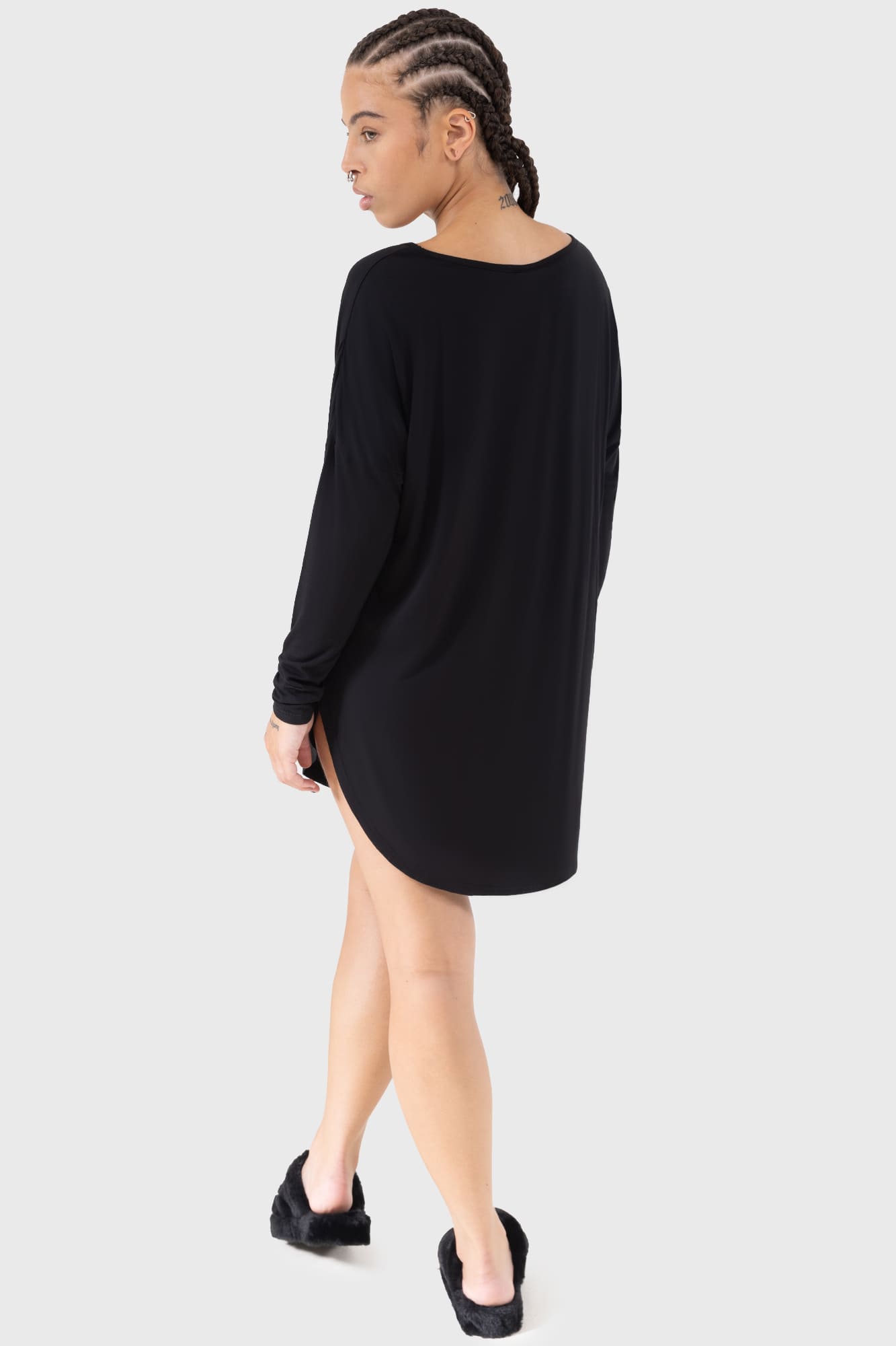 Killstar Catnap Lounge Dress - Soft Stretch Graphic Long Sleeve