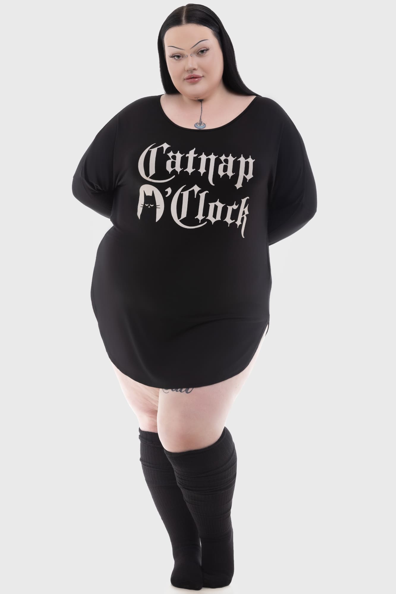 Killstar Catnap Lounge Dress - Soft Stretch Graphic Long Sleeve