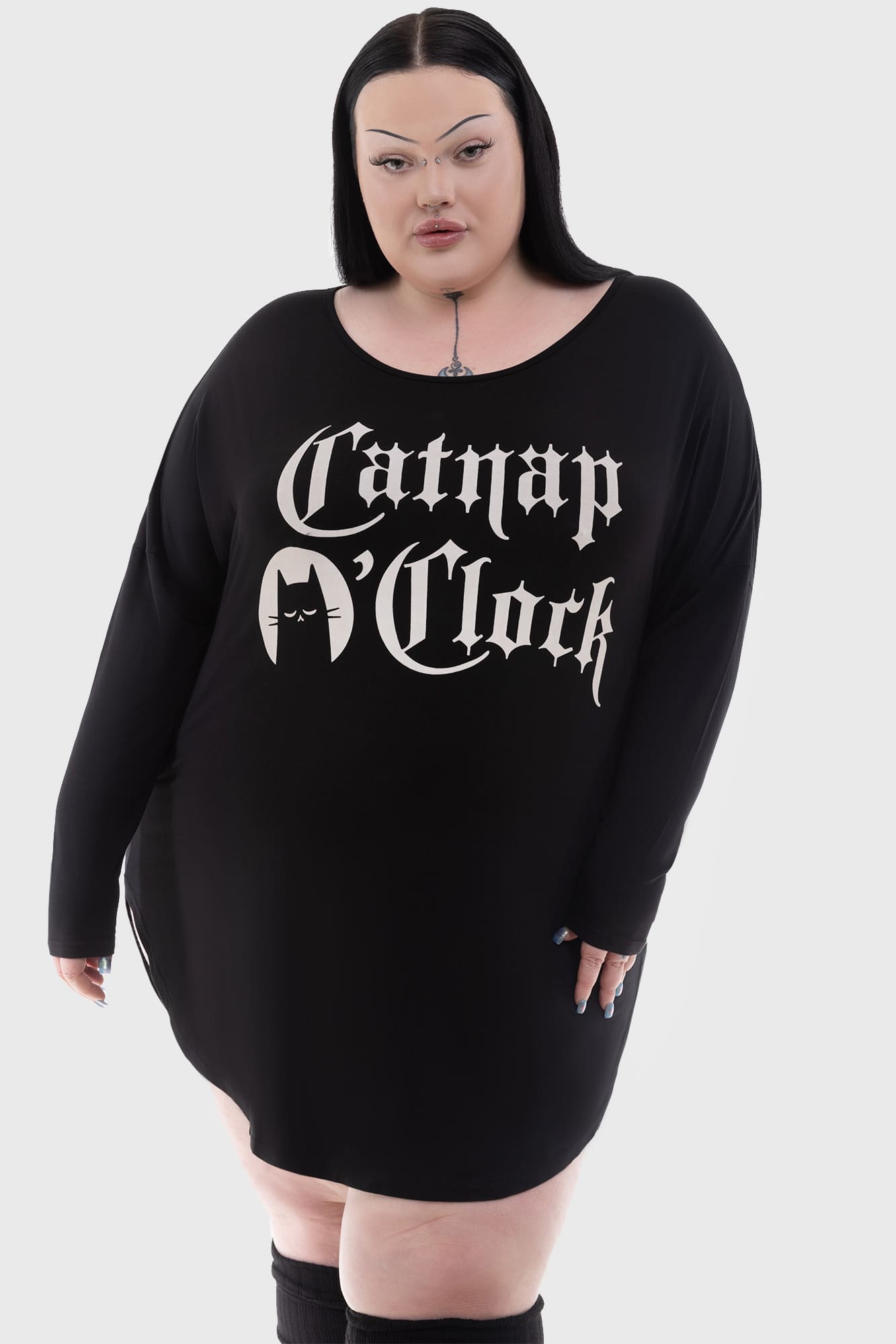 Killstar Catnap Lounge Dress - Soft Stretch Graphic Long Sleeve
