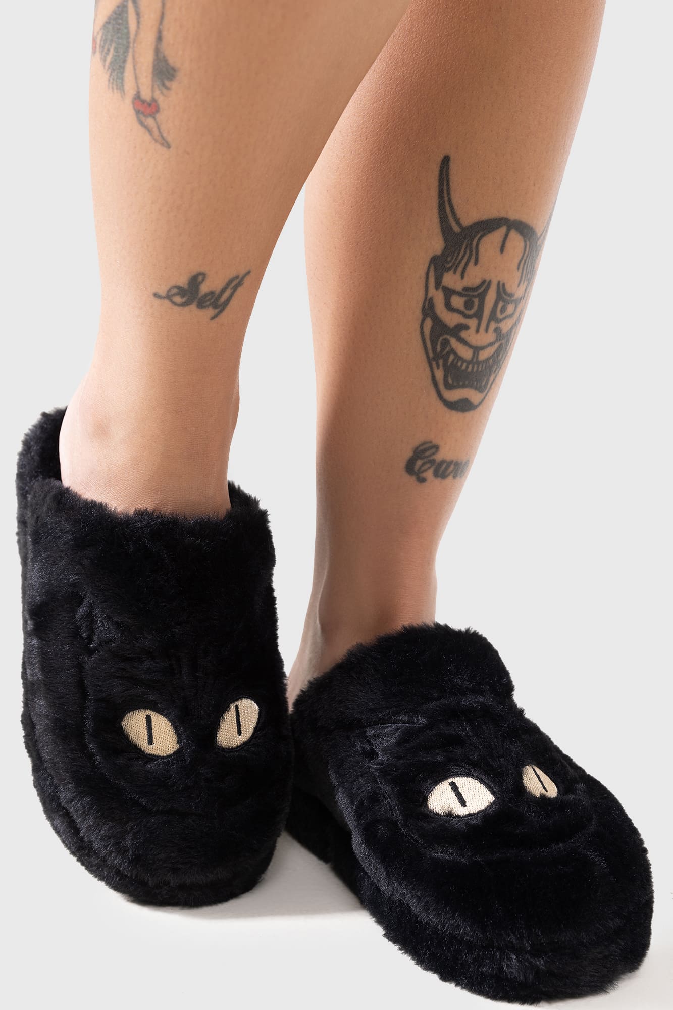 Killstar Familiar Woods Faux Fur Cat Eye Slippers