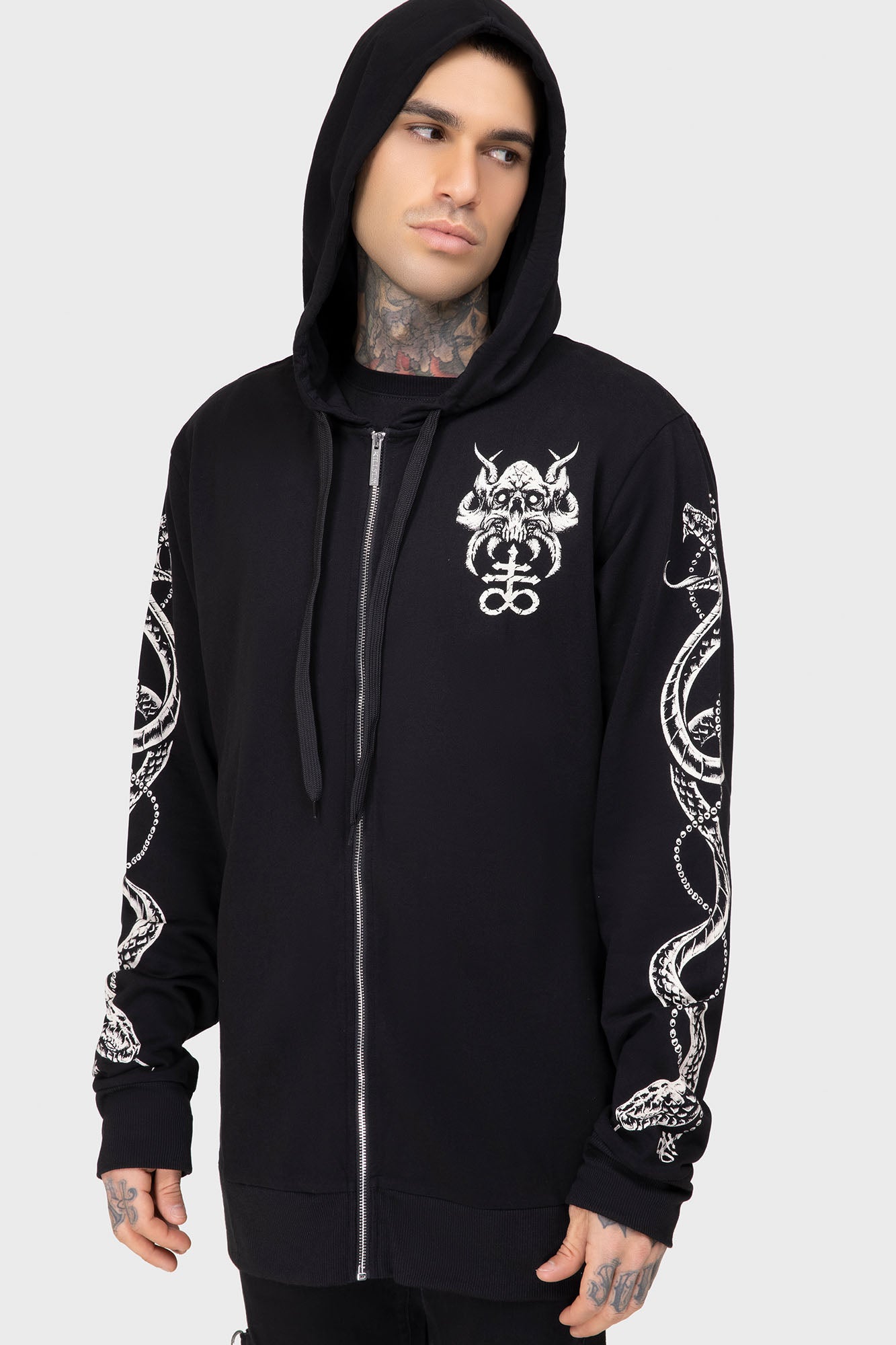 Killstar Anders Zip-Up Hoodie - Unisex Longline Cotton Jersey