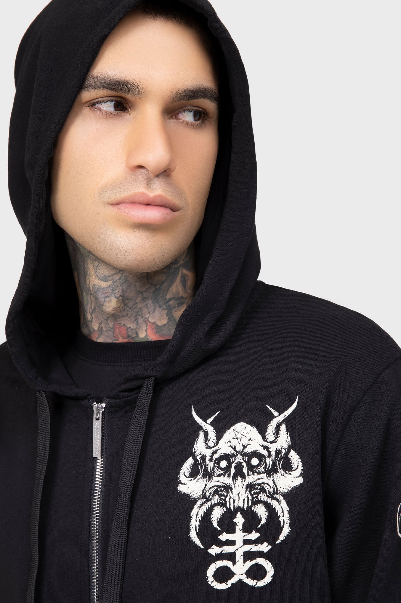 Killstar Anders Zip-Up Hoodie - Unisex Longline Cotton Jersey