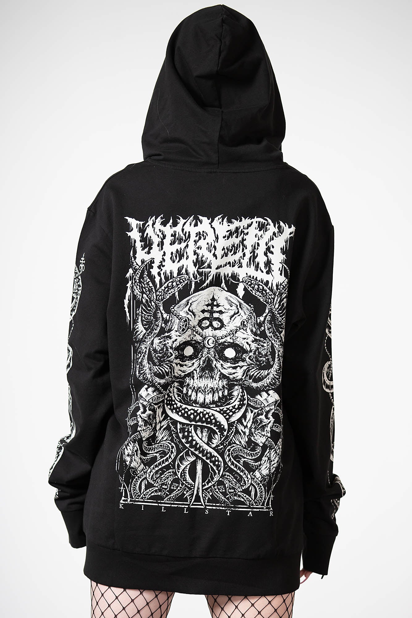 Killstar Anders Zip-Up Hoodie - Unisex Longline Cotton Jersey