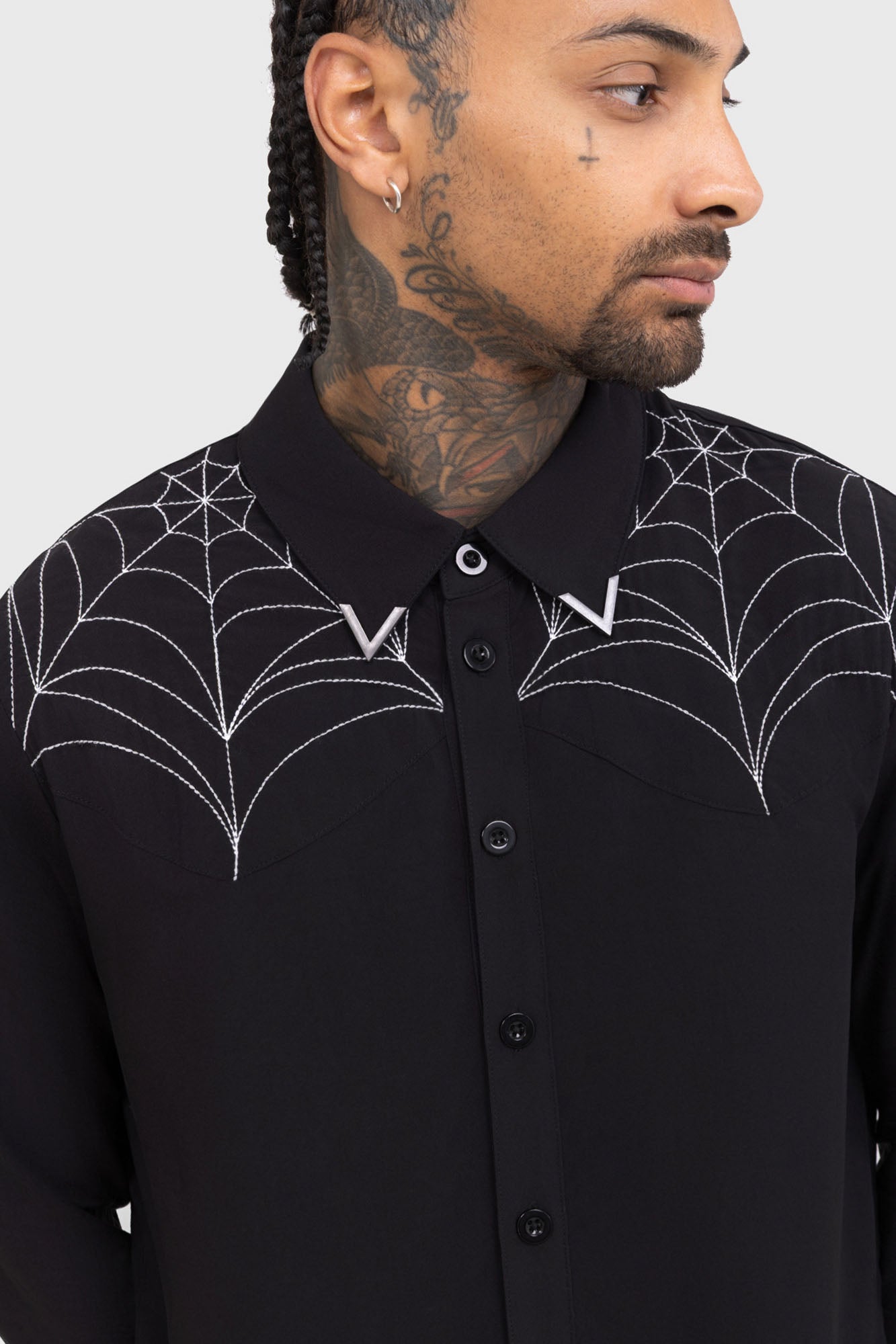 Killstar Web Ripper Shirt - Viscose Long Sleeve with Embroidery