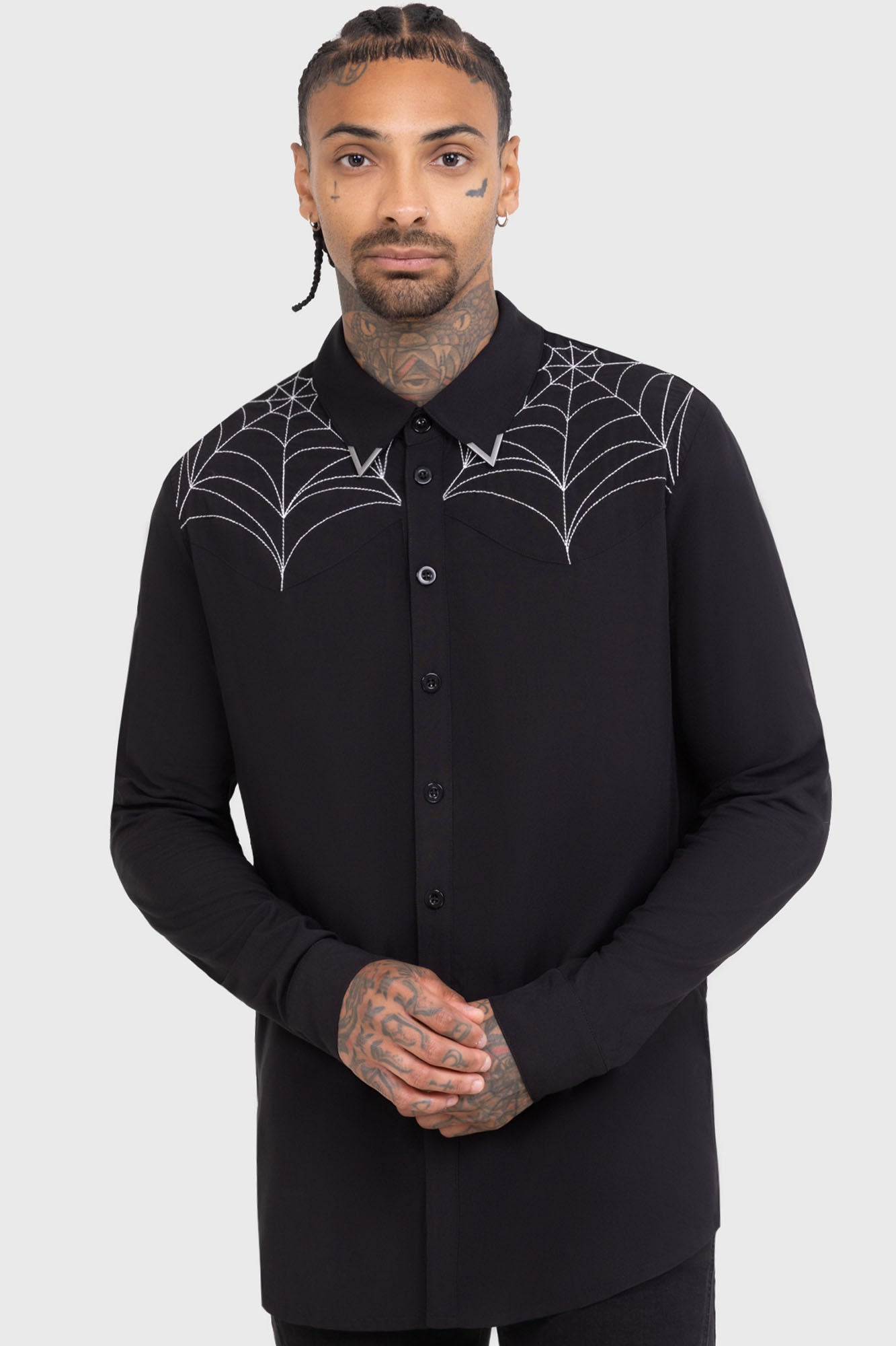 Killstar Web Ripper Shirt - Viscose Long Sleeve with Embroidery