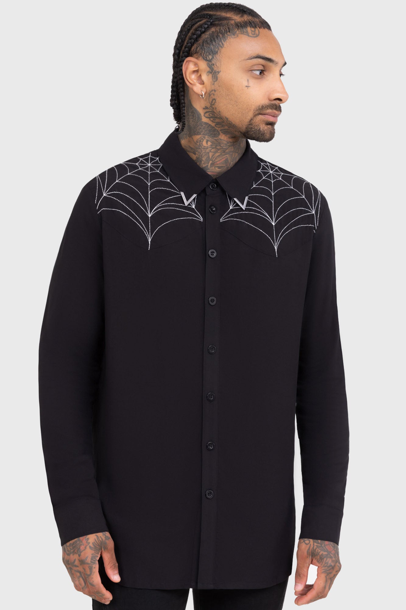 Killstar Web Ripper Shirt - Viscose Long Sleeve with Embroidery