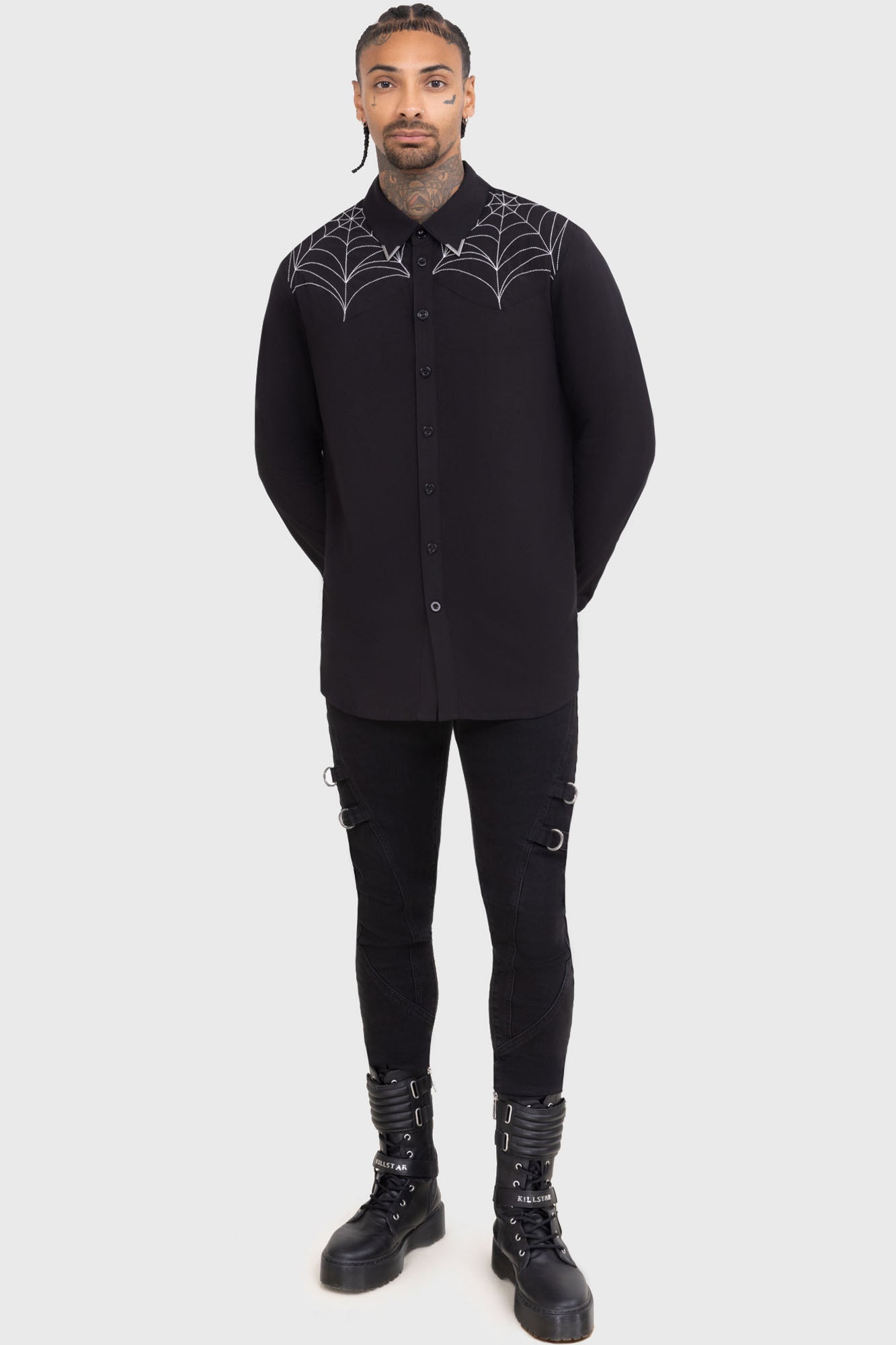Killstar Web Ripper Shirt - Viscose Long Sleeve with Embroidery