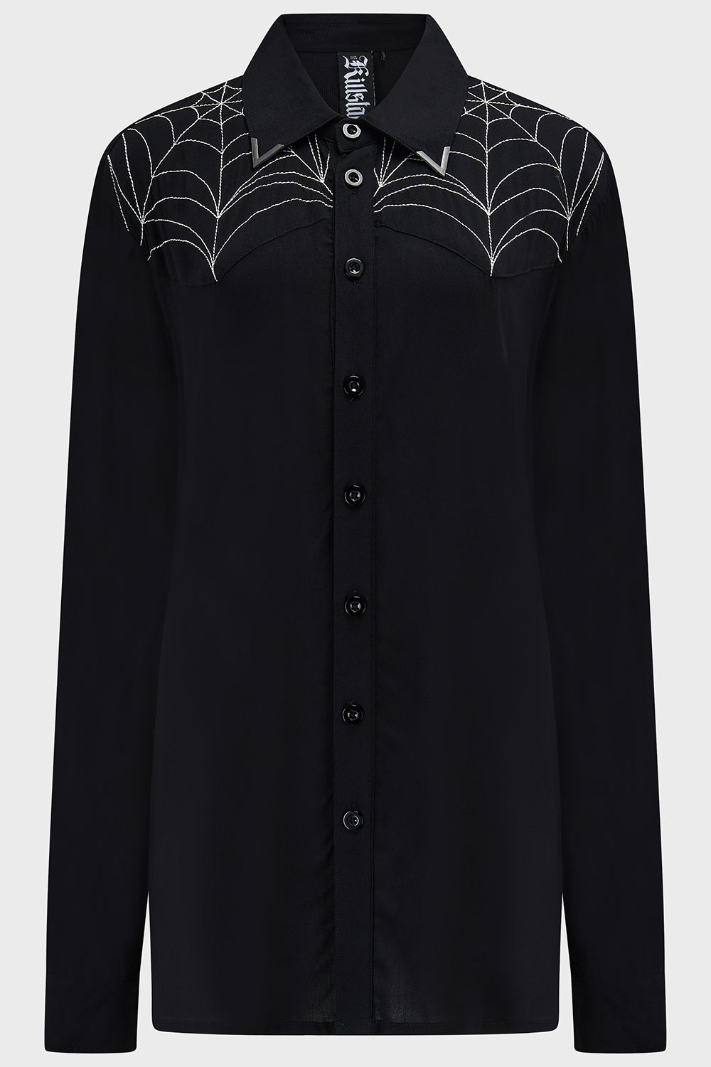 Killstar Web Ripper Shirt - Viscose Long Sleeve with Embroidery