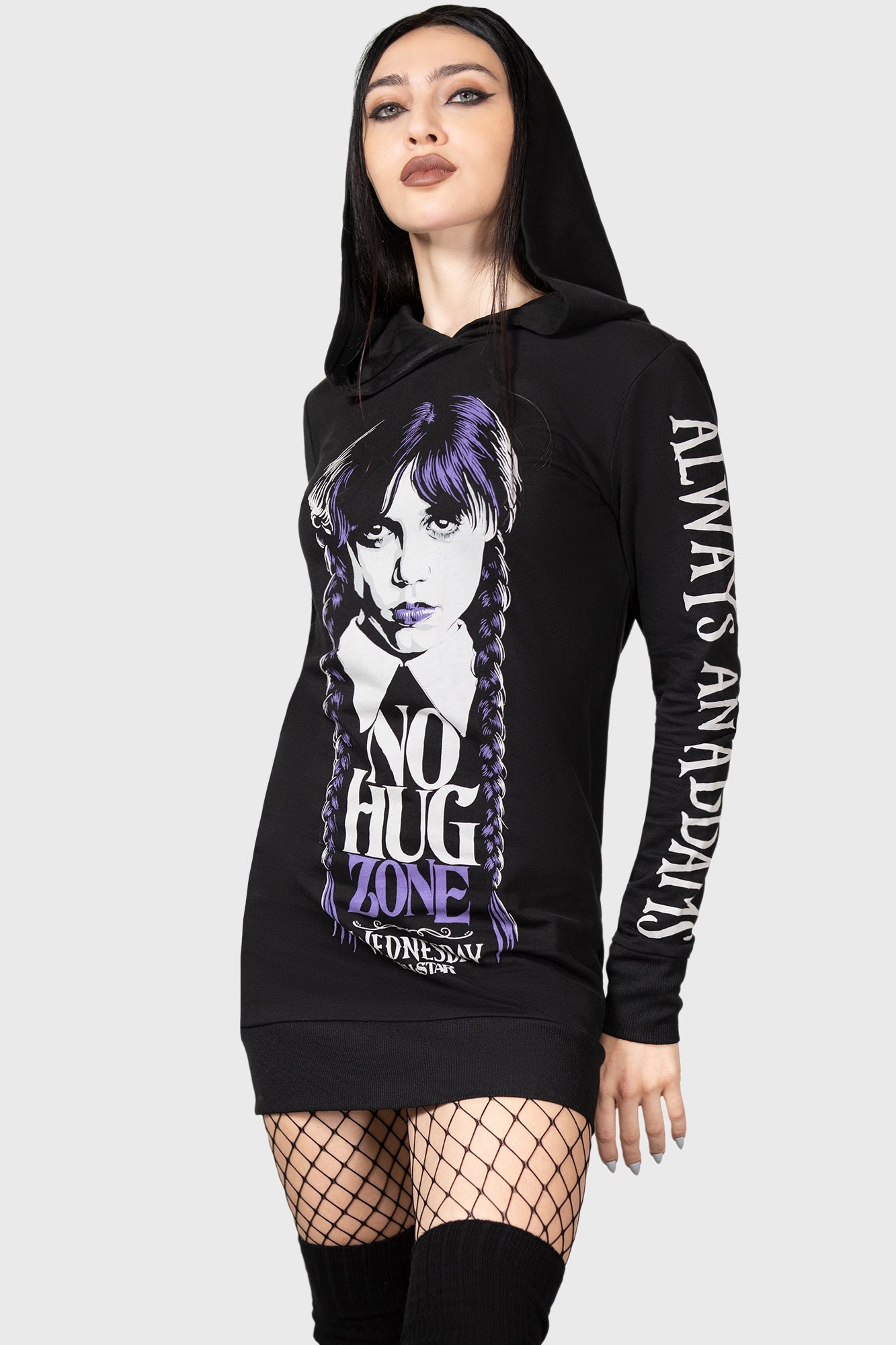 Wednesday Addams No-Hug Zone Hoodie - Longline Cotton Blend