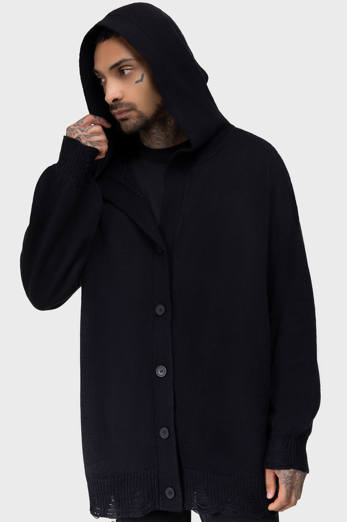 Killstar Darkmoor Academy Hooded Cardigan - Distressed Oversized Knit