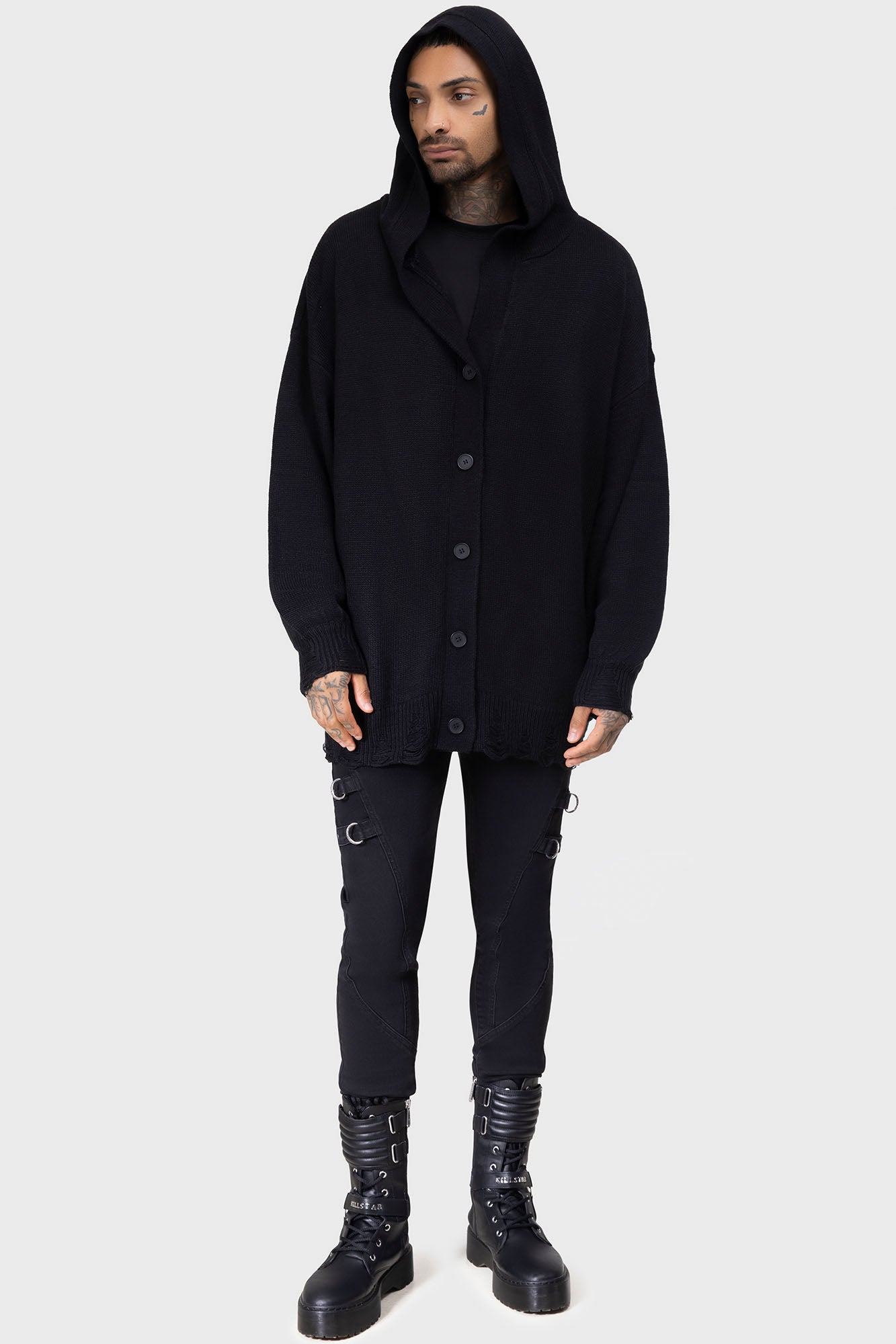 Killstar Darkmoor Academy Hooded Cardigan - Distressed Oversized Knit