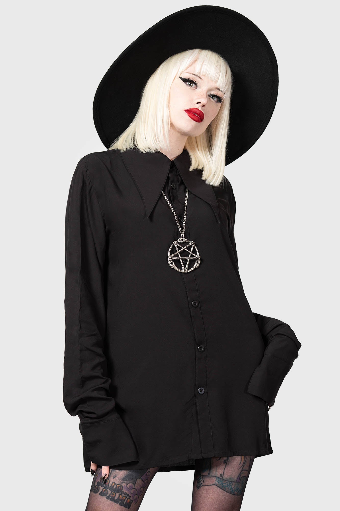 KILLSTAR Paimon Shirt - Viscose Unisex Top with XL Collar