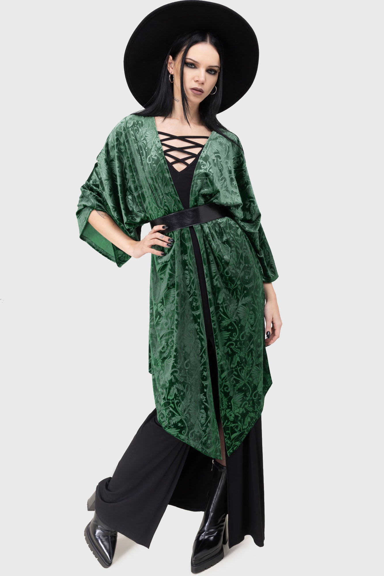 Killstar Emerald Envy Velvet Shawl with Oversized Sleeves
