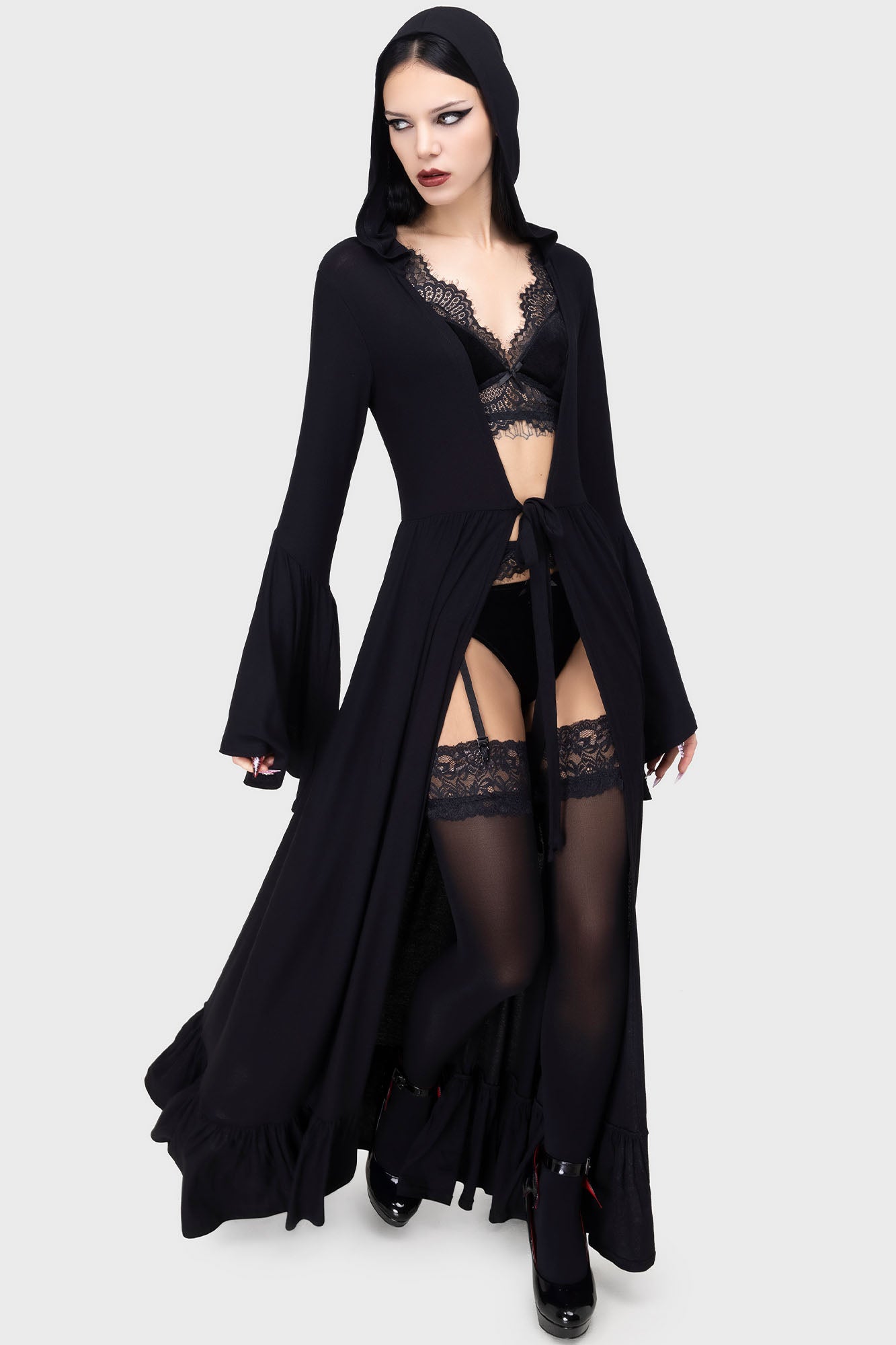 Killstar Imortal Hooded Cloak - Oversized Flared Sleeve Maxi Coat