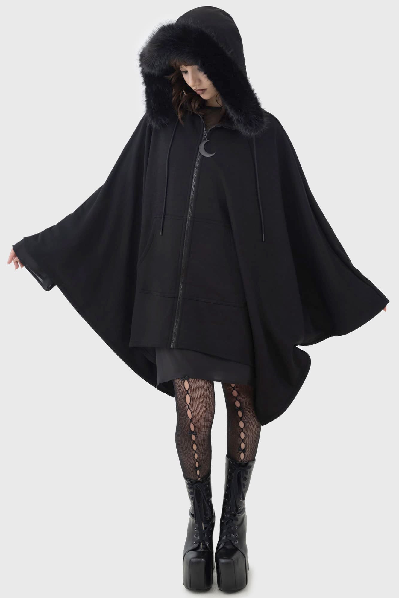 Killstar Moonlight Rager Cloak with Detachable Fur & Pockets