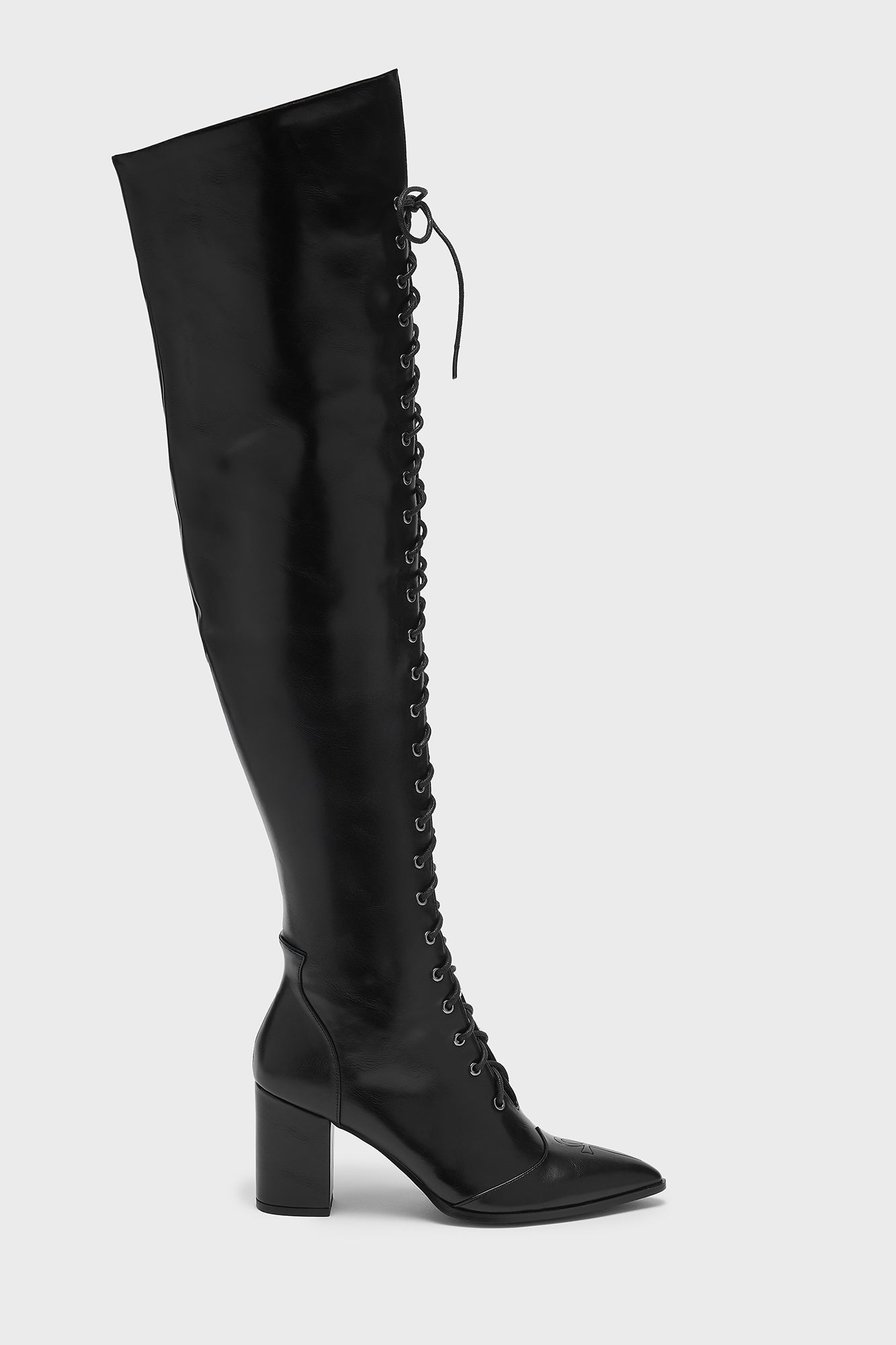 Killstar Ankh Eveninghill Knee High Lace Up Boots 3.1" Heel