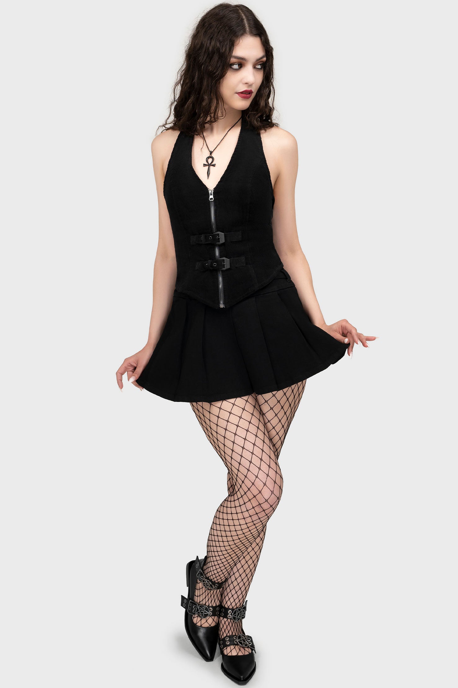 Killstar Pentanoctis Pointed Toe PU Pumps with Pentagram Hardware
