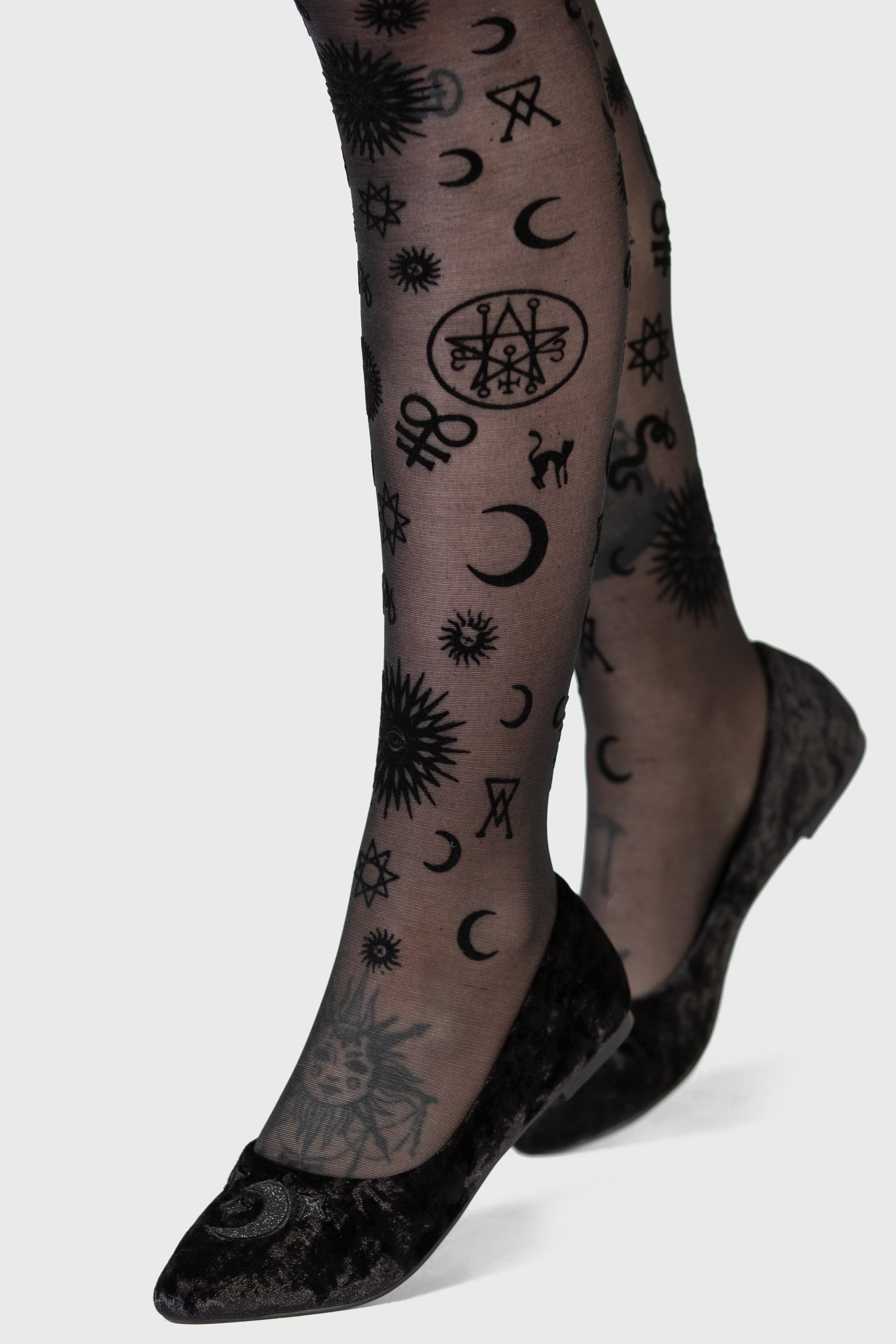 Killstar Lunanite Crushed Velvet Embroidered Flats