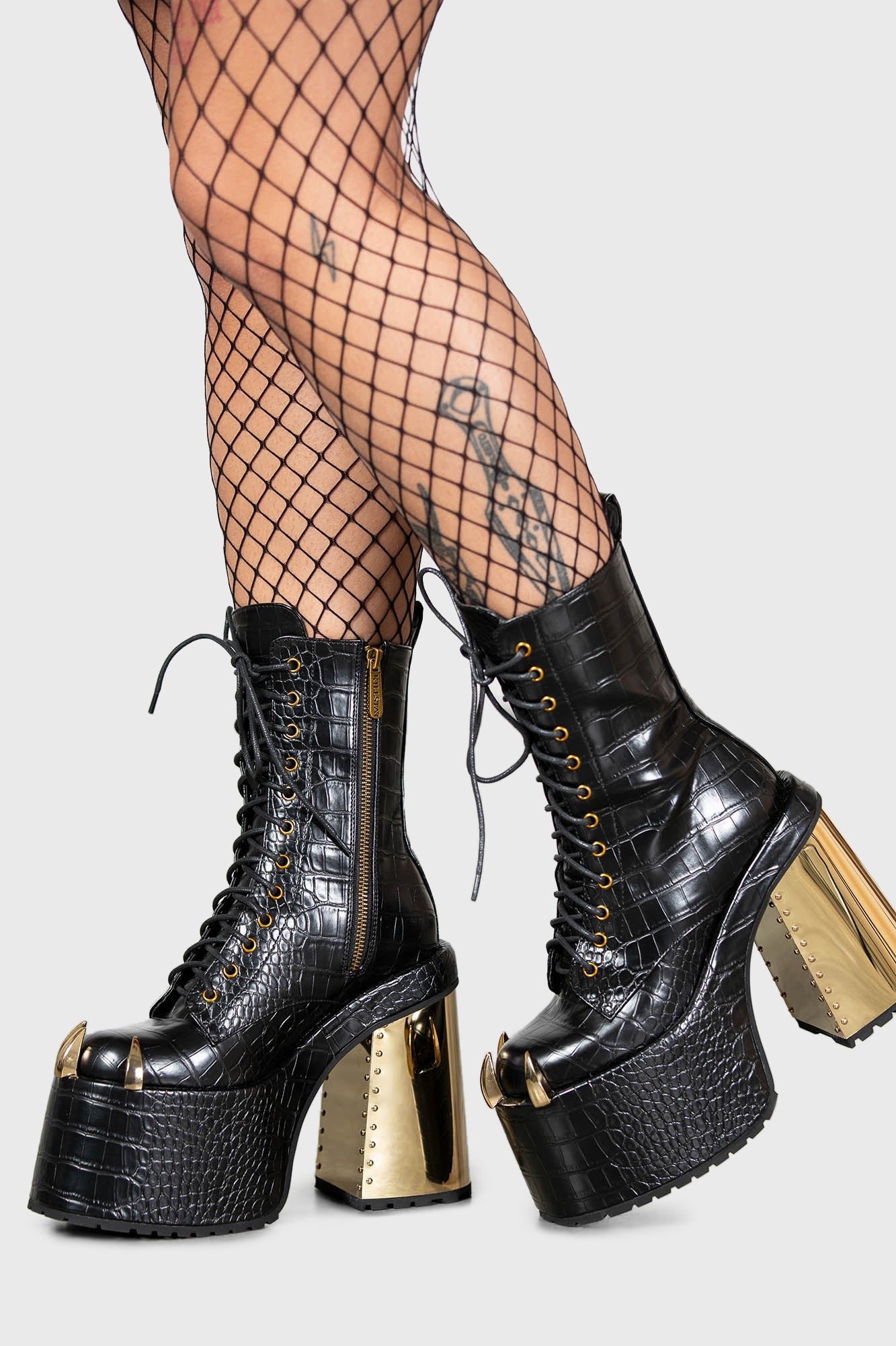 Killstar Reptilia Faux Snake Skin Boots with Gold Accents